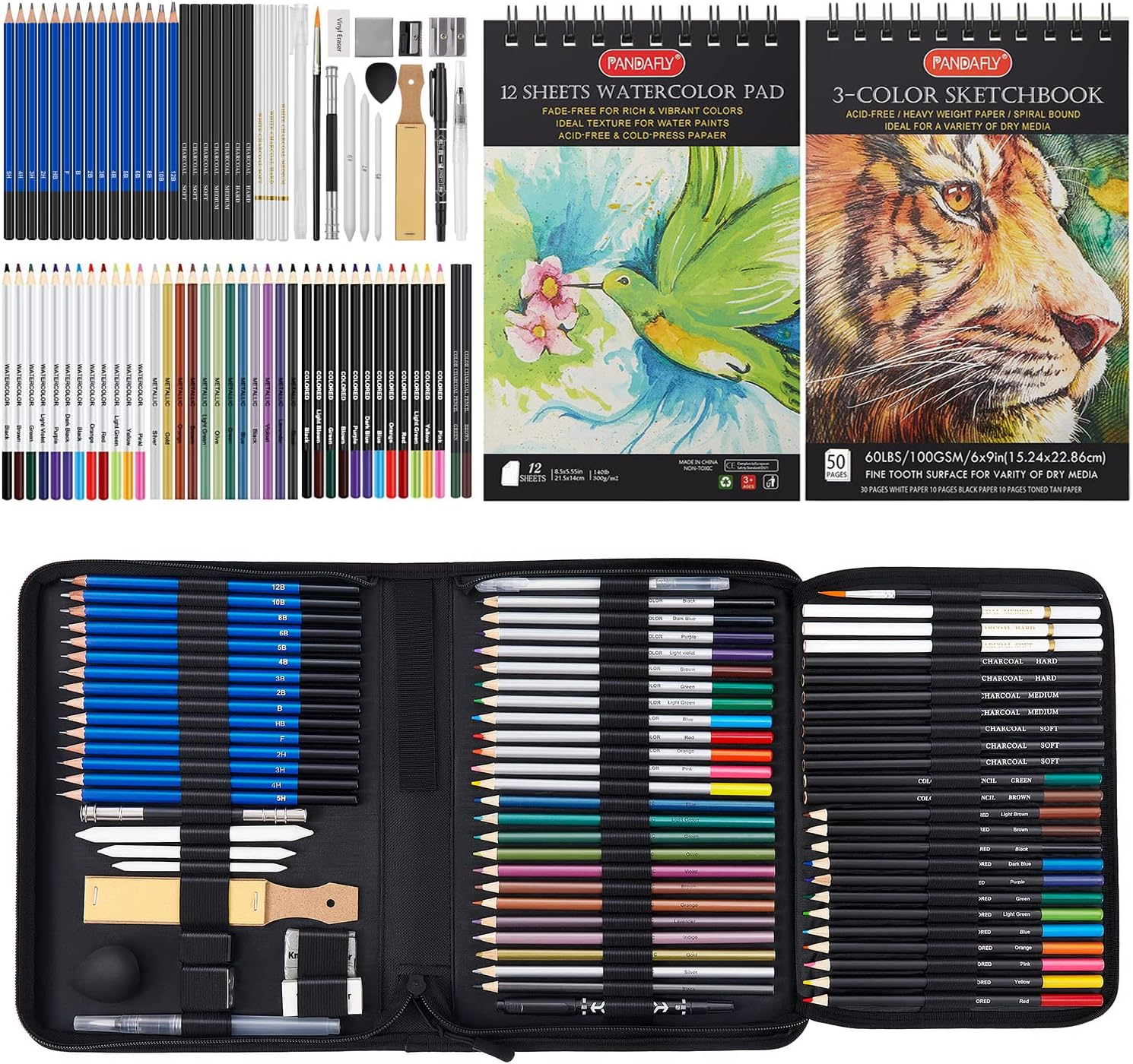 PANDAFLY 80 Pack Drawing Set Sketching Kit, Pro Art Supplies with