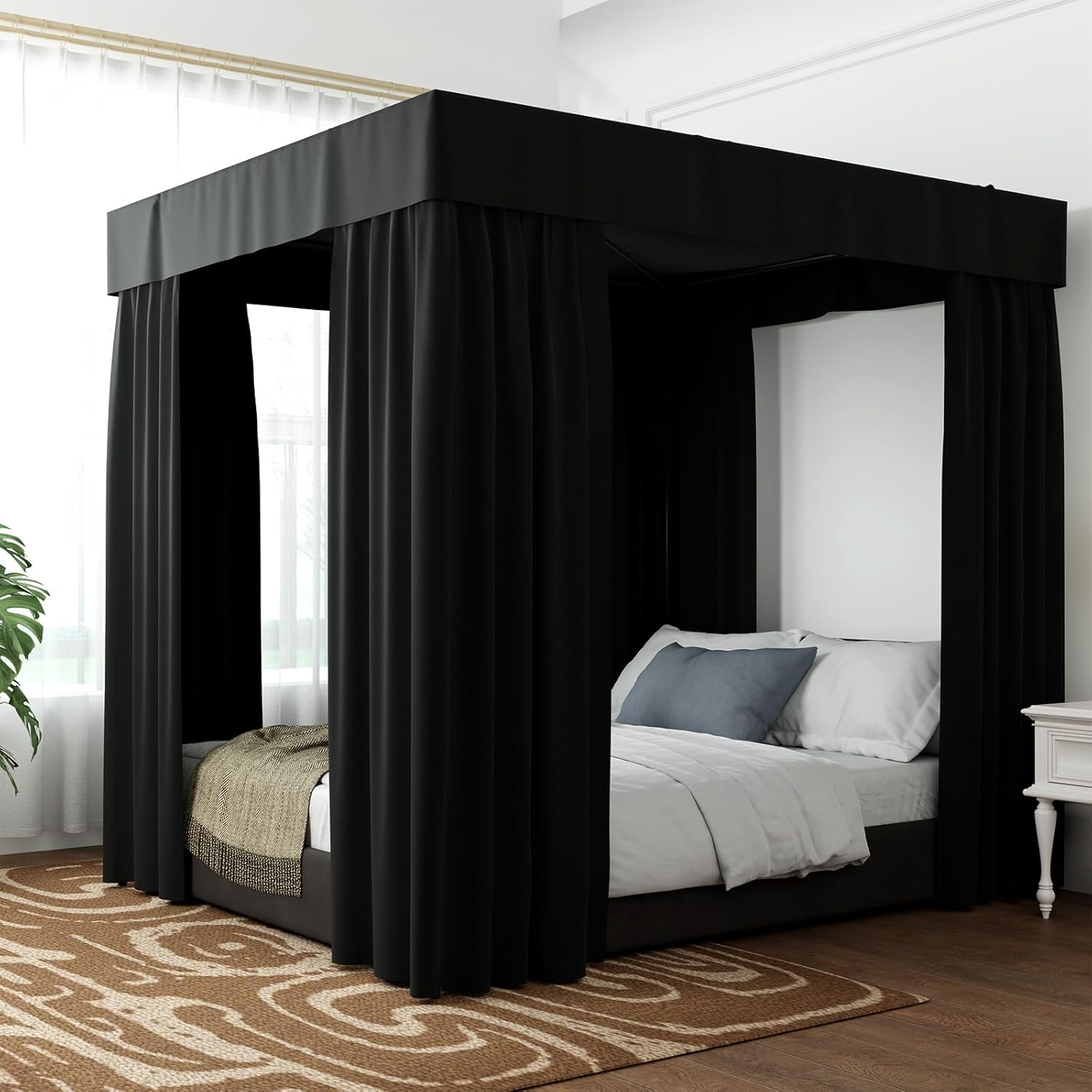 Hvqic Black Canopy Bed Curtains - 4 Corner Post Bed Curtains King Bed Curtain... - Picture 2 of 17