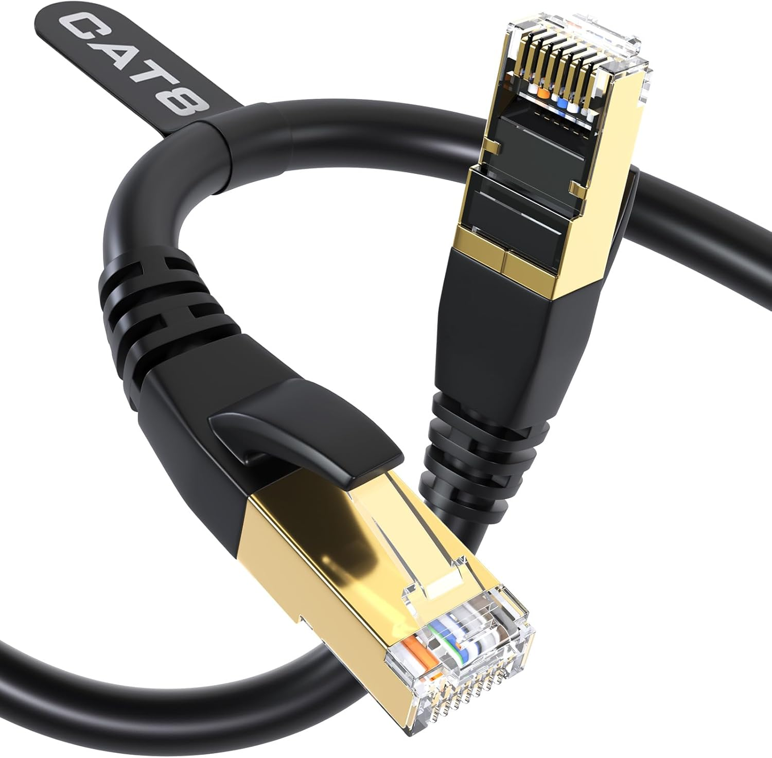 Cat8 Ethernet Cable, Outdoor&Indoor, 20FT Heavy Duty Weatherproof 26AWG, 40Gbps Cat8 LAN Network Cable with Gold Plated RJ45 Connector, UV Resistant High Speed for Router/Gaming
