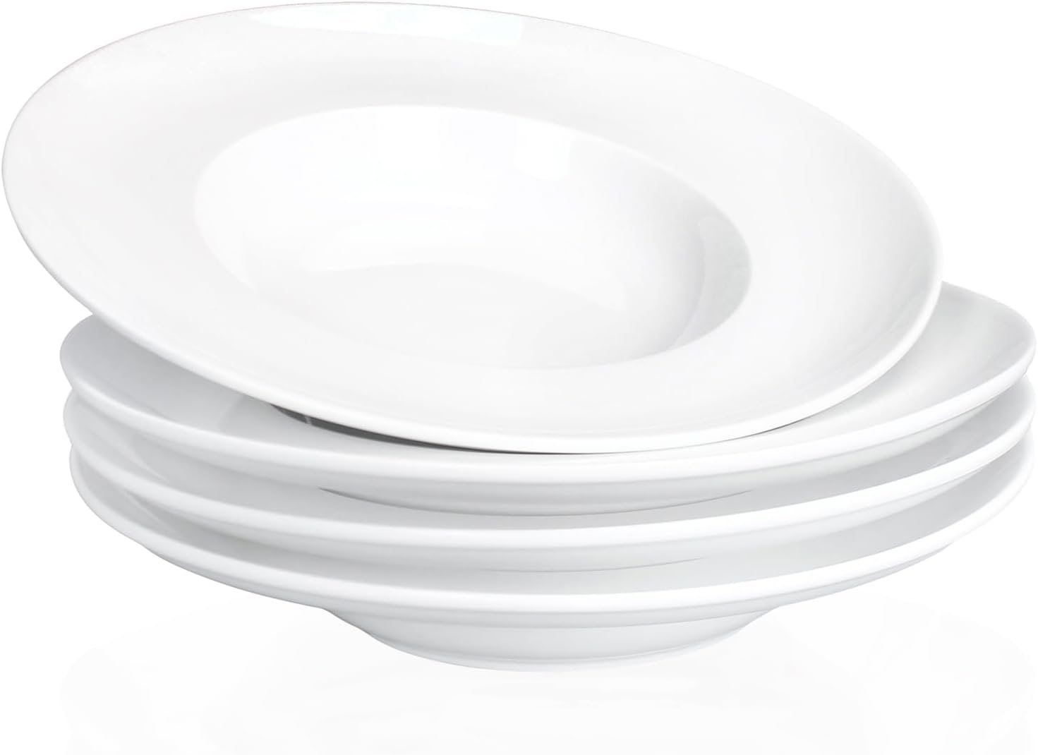 Elegant White Pasta Plates Set of 4, 11.3 Inch Ceramic Soup Bowls