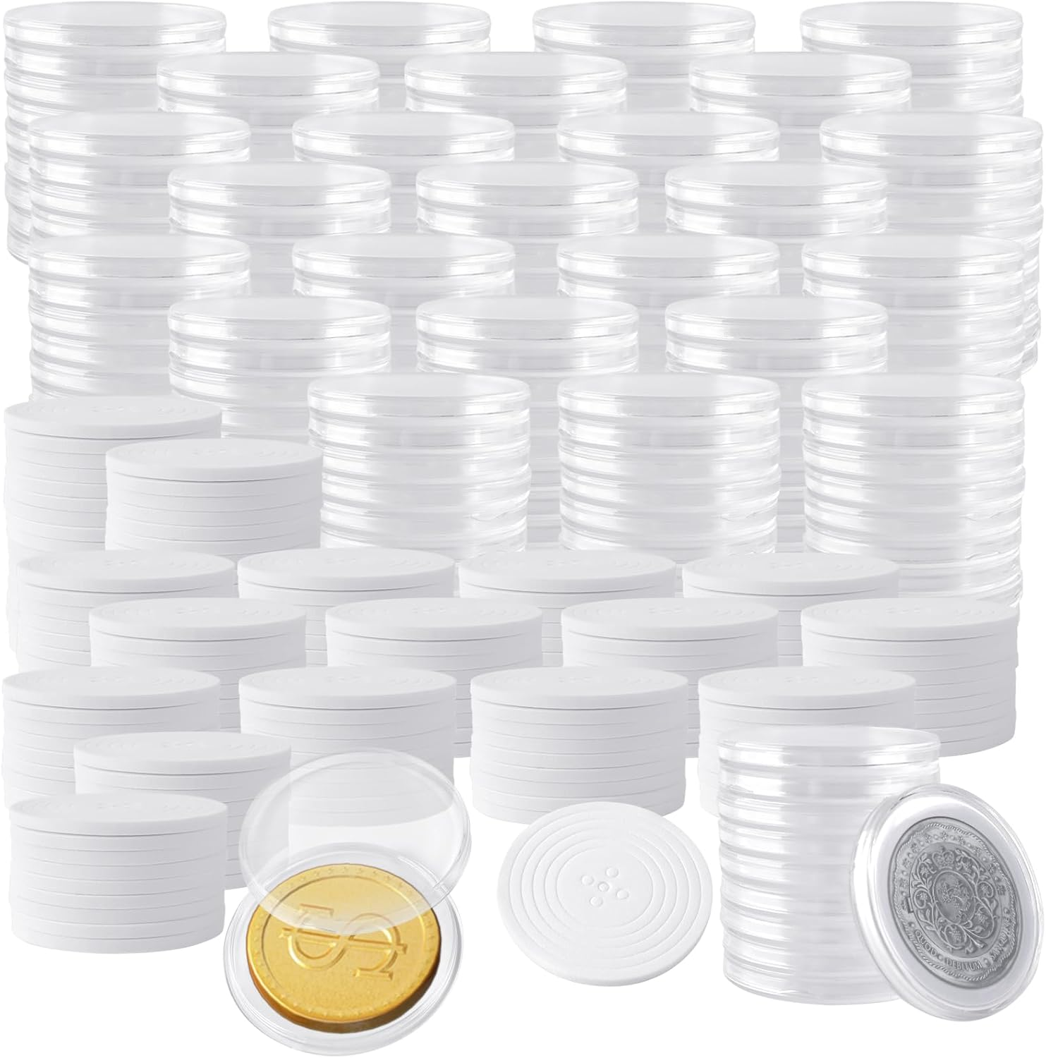 200 PCS 50MM Clear Coin Capsules, Silver Dollar Coin Holder Plastic Holder Case with Inner Cushion