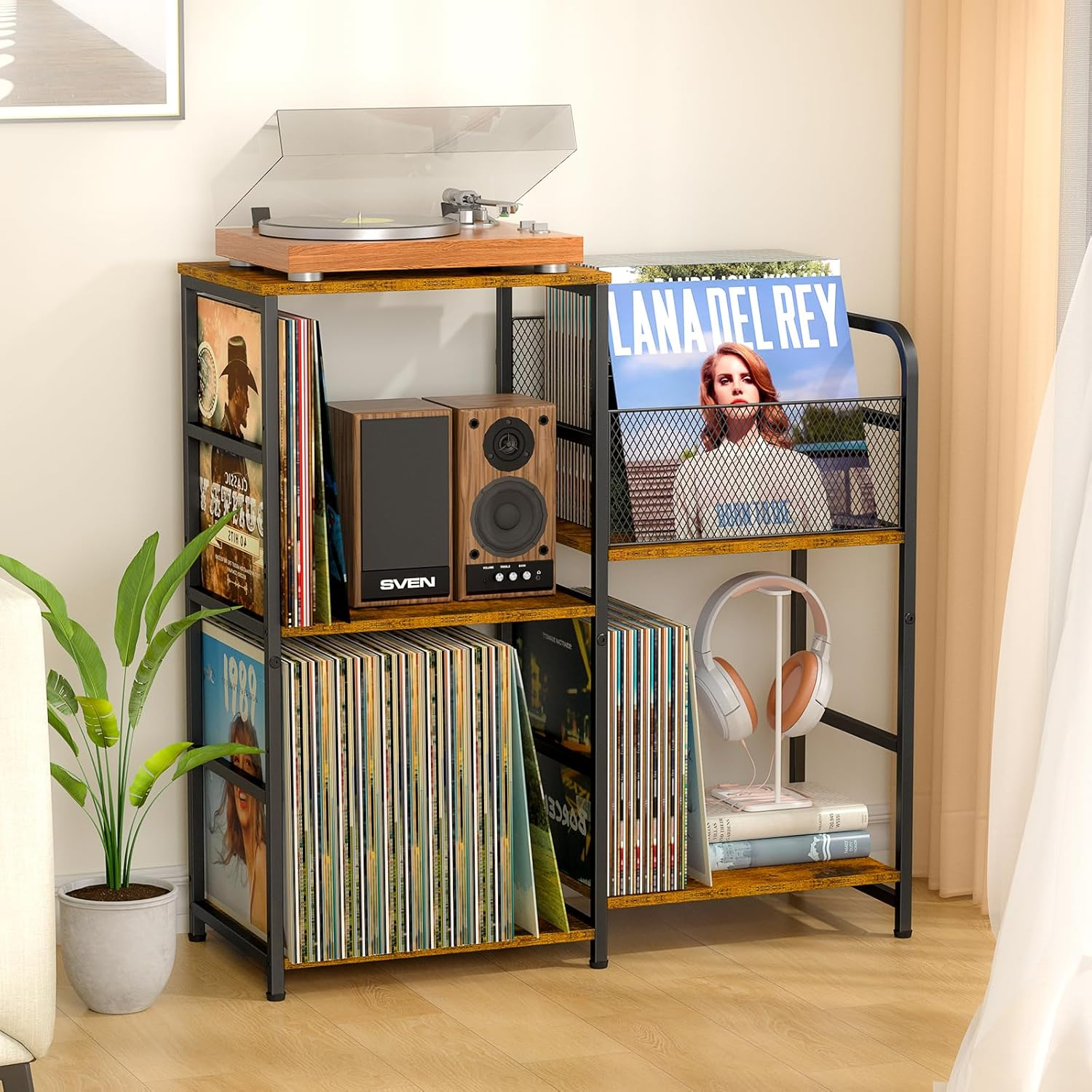 Turntable Stand Record Player Table with Storage Holds 300+ Vinyl Albums