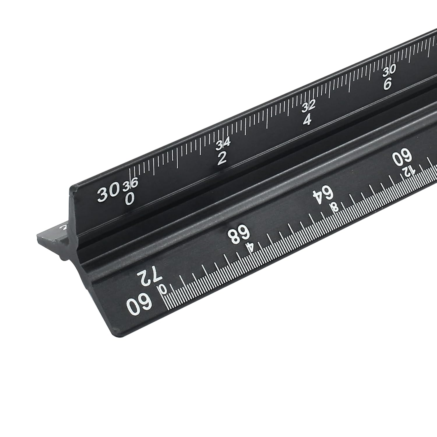 Piutouyar 12 Inch Engineer Scale Ruler, Metal Engineering Ruler Aluminum Laser-Etched Triangular Drafting Tool for Civil Engineering Drafting, Imperial Scale 1:10, 1:20, 1:30, 1:40, 1:50, 1:60(Black)