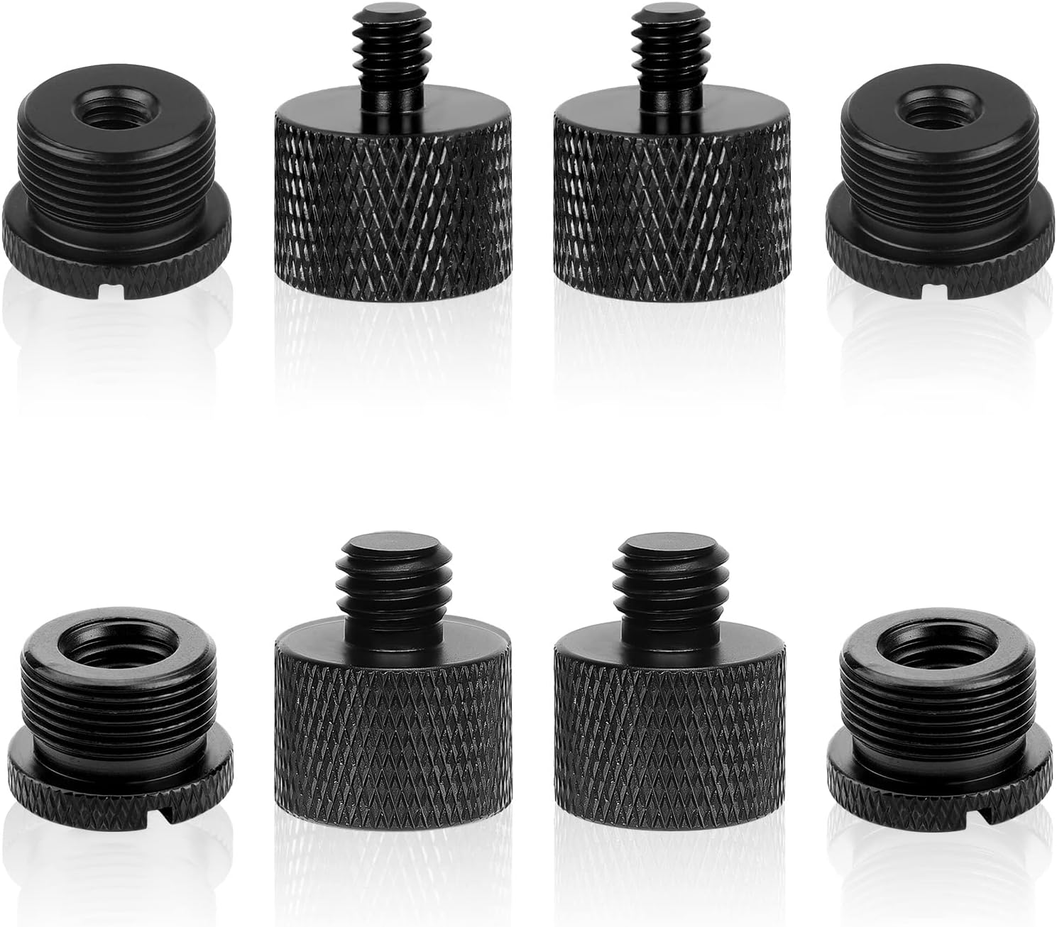 8pcs Mic Thread Adapter, Mic Stand Adapter for Camera Screw Monitor Microphone Stand, 5/8 Female to 3/8 Male, 3/8 to 5/8, 1/4 to 5/8 (Black)