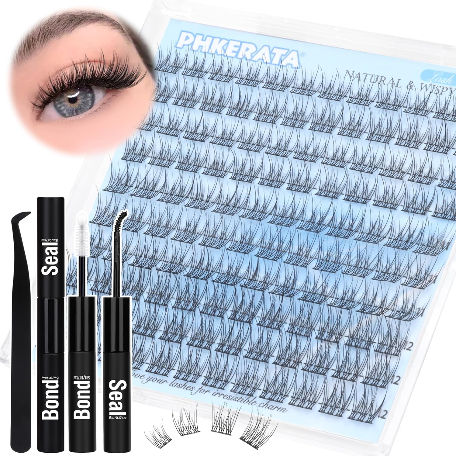 Wispy Lash Extension Kit Natural Lash Clusters Kit DIY Eyelash Clusters at Home 120 Pcs Cluster Eyelash Extensions Kit Individual Lashes with Lash Glue Bond and Seal and Tweezers, 9-12 Mm Mix