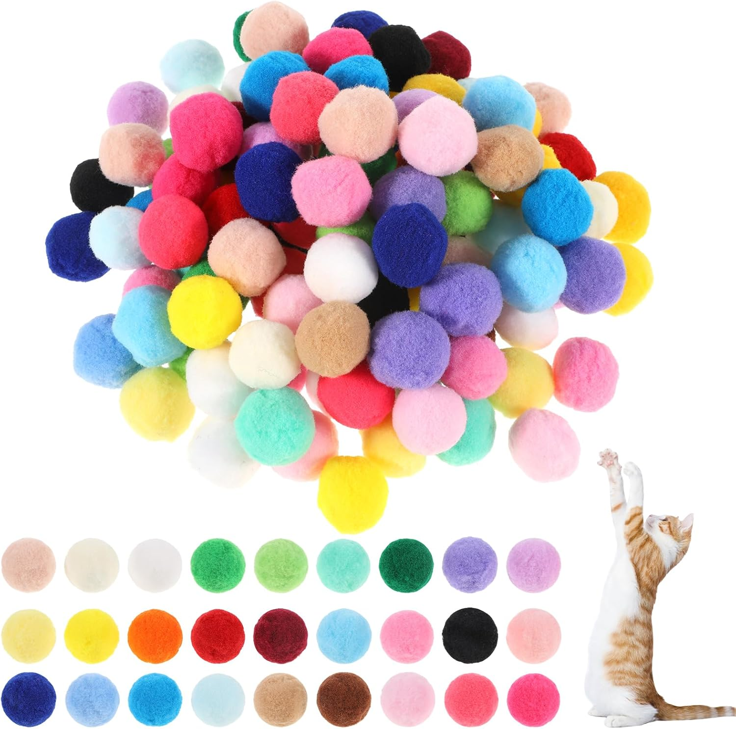 100 Pcs Cat Toy Balls 1-Inch Colorful Cat Pom Pom Balls Soft Interactive Kitten Ball Cats Exercise Toys Fuzzy Kitten Interactive Playing Quiet Toy for Cats Pet(2.5 Cm)