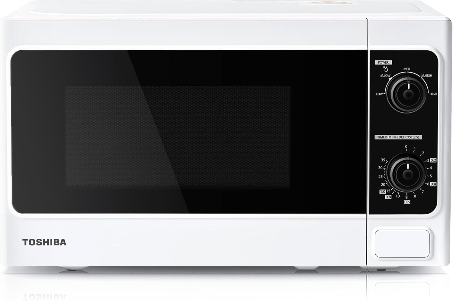 TOSHIBA 20 Liter 800W Manual Control Solo Small Microwave, Compact with 5 Power Levels, Automatic Defrost Function, Perfect for 9'' Pizza, Clock and Timer, Easy Clean, White- MM-MM20P(WH)