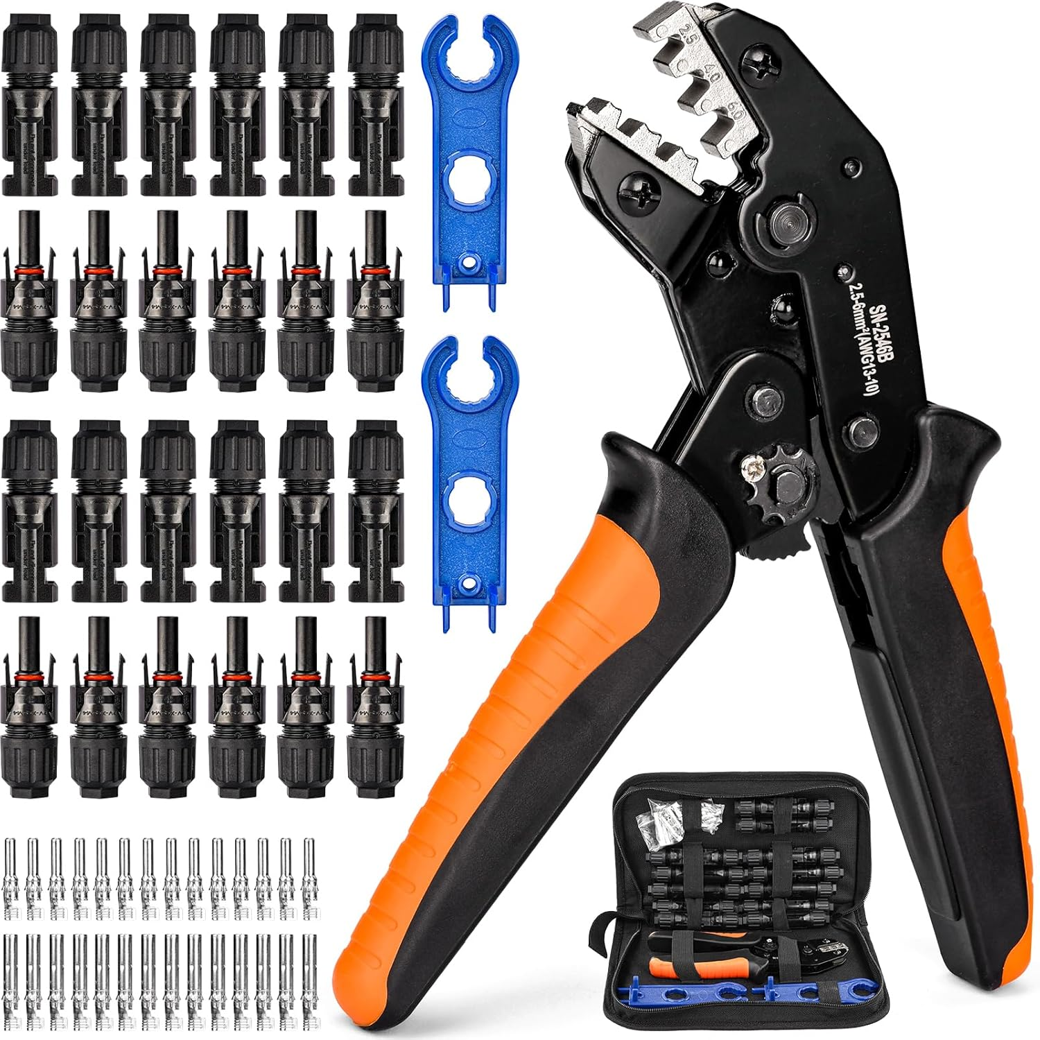 Solar Crimpzange Set Für 2.5/4/6Mm² PV Kabel,14 Paar Kabelstecker,12 Paar Männlich/Weiblich Stecker Und 2 Schraubenschlüssel,Ip68 Wasserdicht,Für Solaranlage Photovoltaik