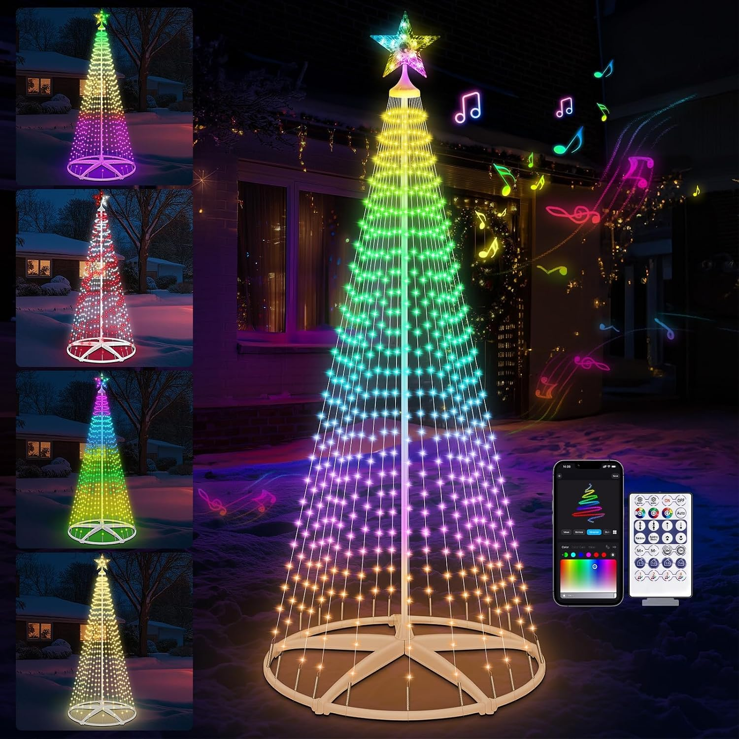 8FT Lighted Outdoor Christmas Tree Smart App Control, Color Changing