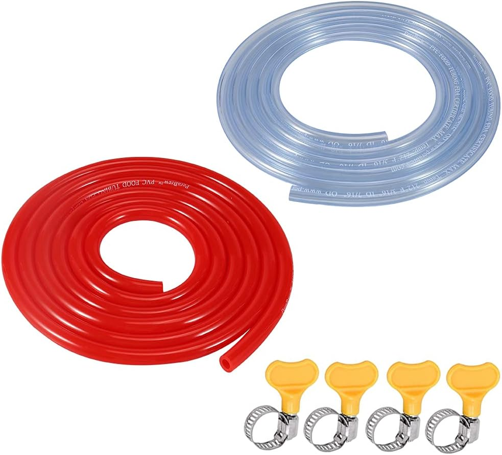 Kegerator CO2 Gas Line Beer Hose Beer Gas Line 5/16 Red Line 3/16 Transparent Line with Hose Clamp for Home Brewing Tower Keg Kegging by PERA