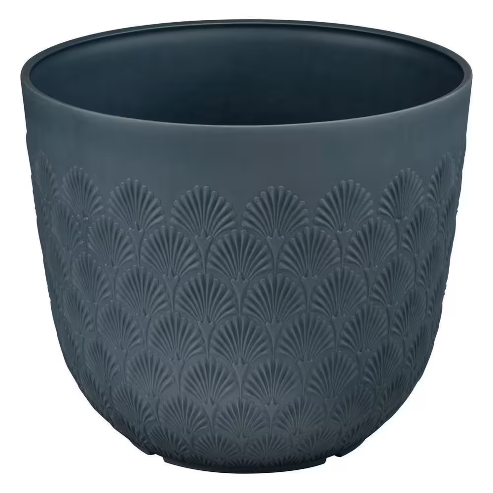 Aviva Medium Navy Blue Fiberglass Recycled round Planter with Drainage Holes (14 In. L X 14 In. W X 12 In. H)