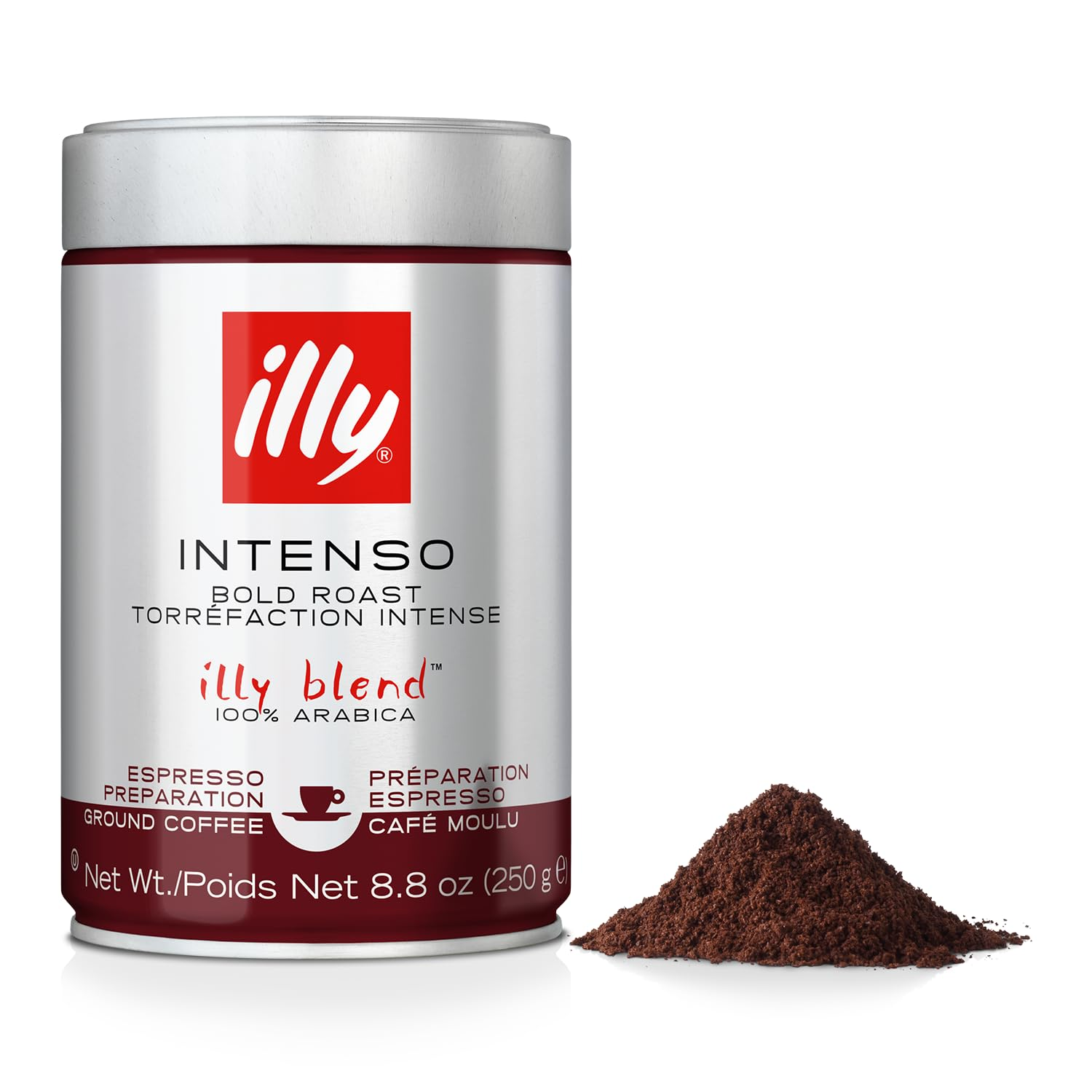 Illy Intenso Ground Espresso Coffee, Bold Roast, Intense, Robust and Full Flavored with Notes of Deep Cocoa, 100% Arabica Coffee, No Preservatives, 8.8 Ounce (Pack of 1)