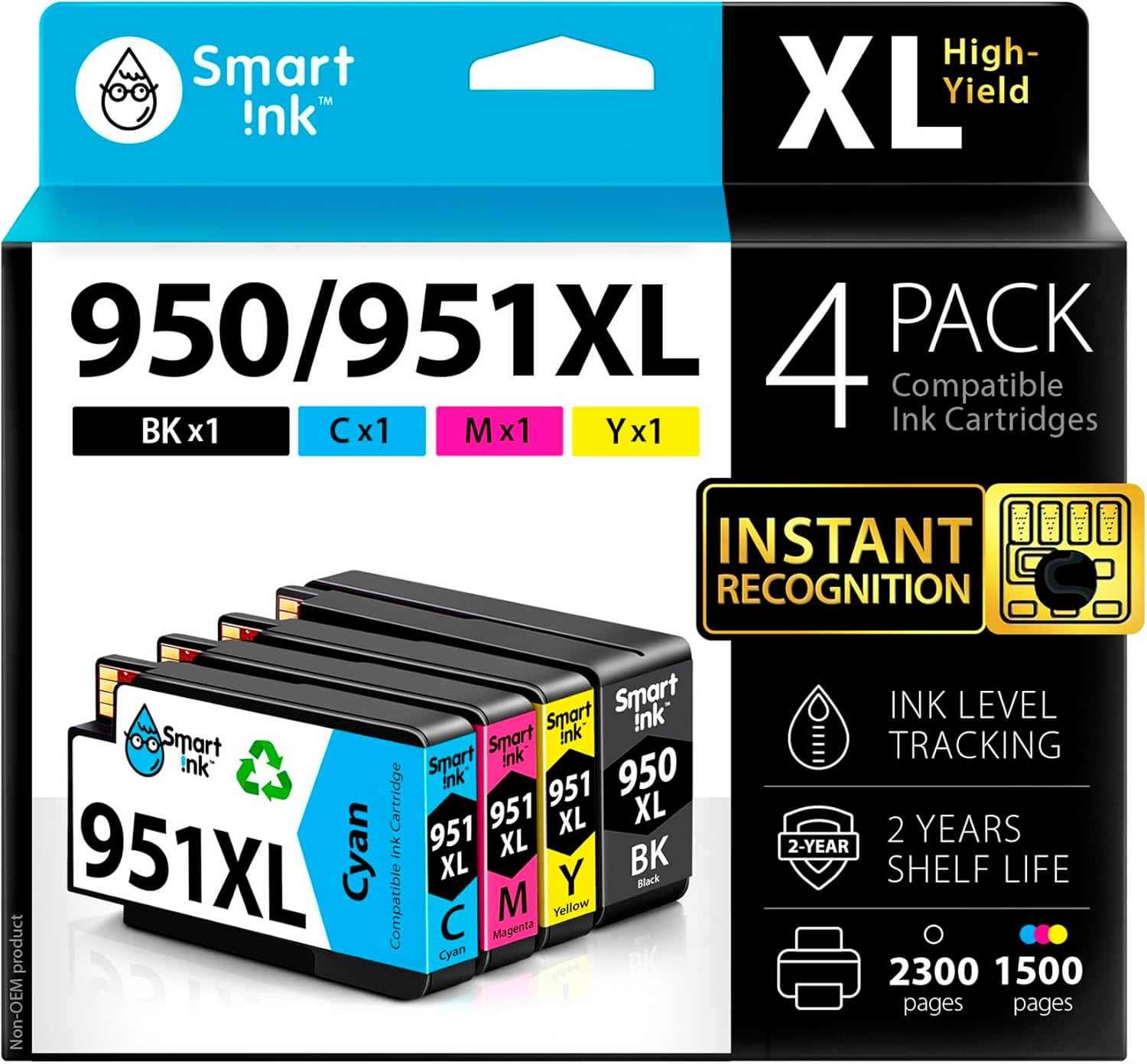 Compatible Ink Cartridges Replacement for HP 950XL 951XL 951 XL 950 XL 4 Pack Combo (Black, Cyan, Magenta, Yellow) for HP Printer Officejet Pro 8600 8610 8620 8640 8660 8615 8625 251DW 276DW