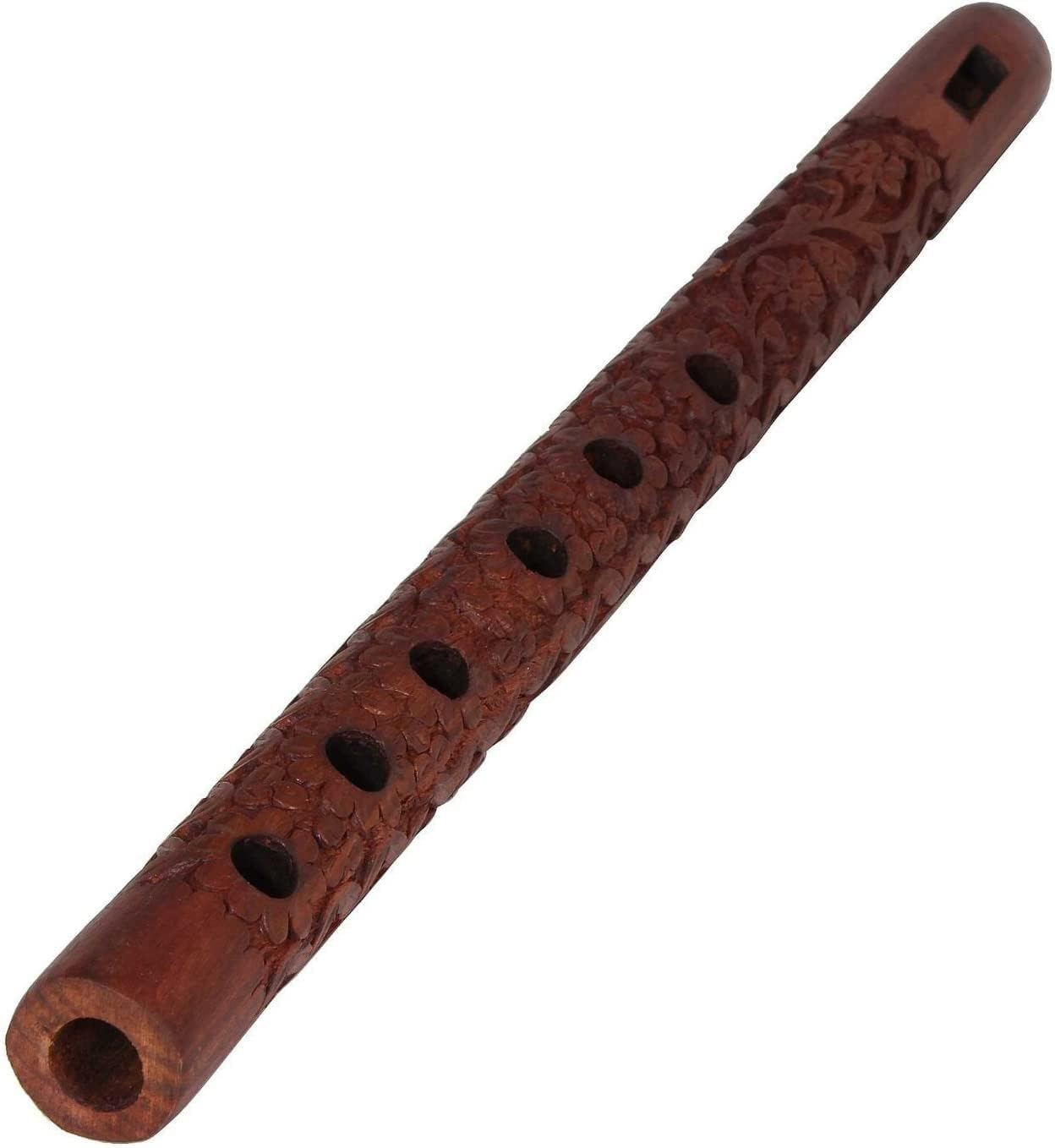 Mouth Woodwind Flute Wooden Traditional Hand Carved, Great Sound Indian Musical Instrument Brown Color 13 Inch