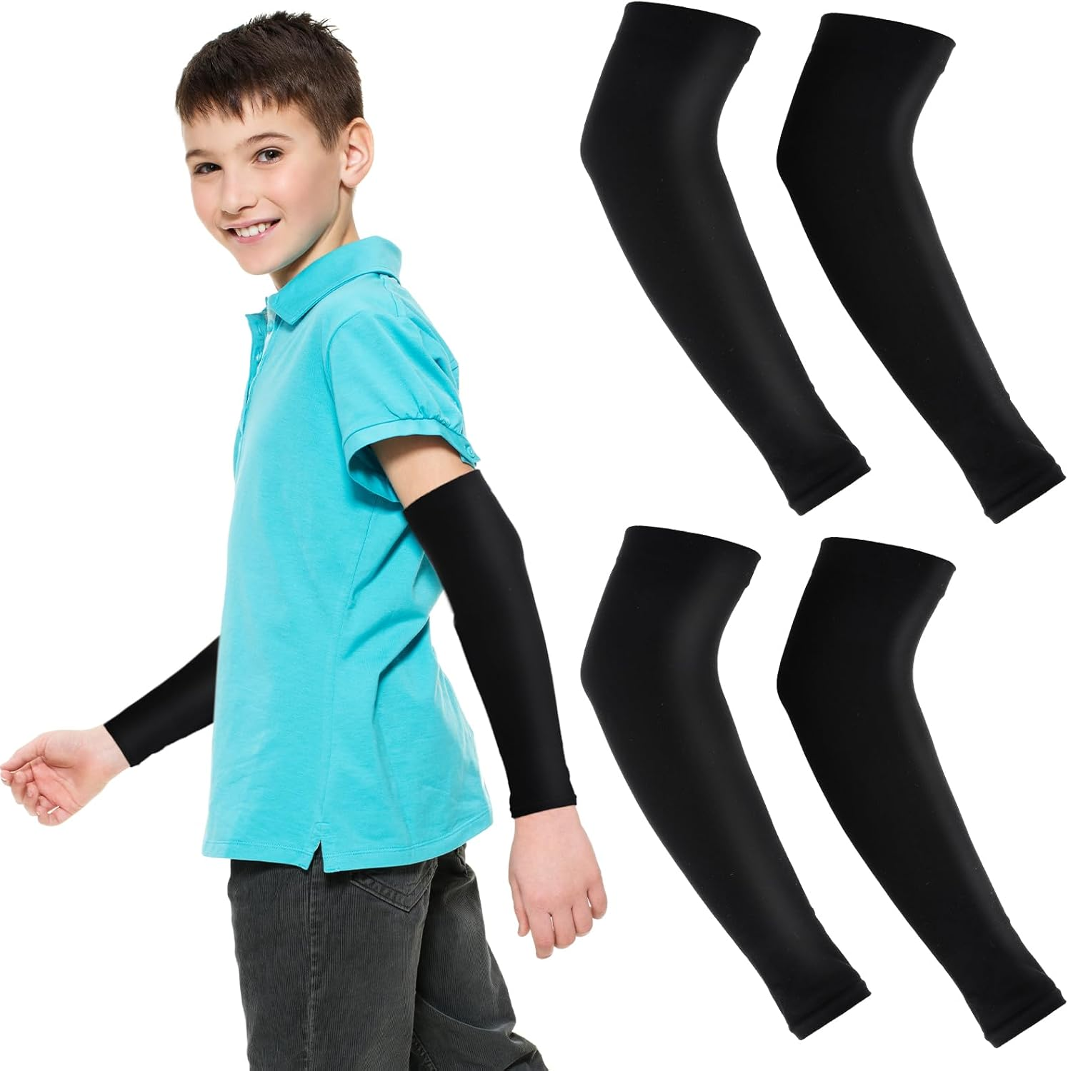 2 Pairs Kids Arm Sleeves UV Sun Protector Basketball Arm Sleeve for Boys Girls Athletic Sleeves for Child