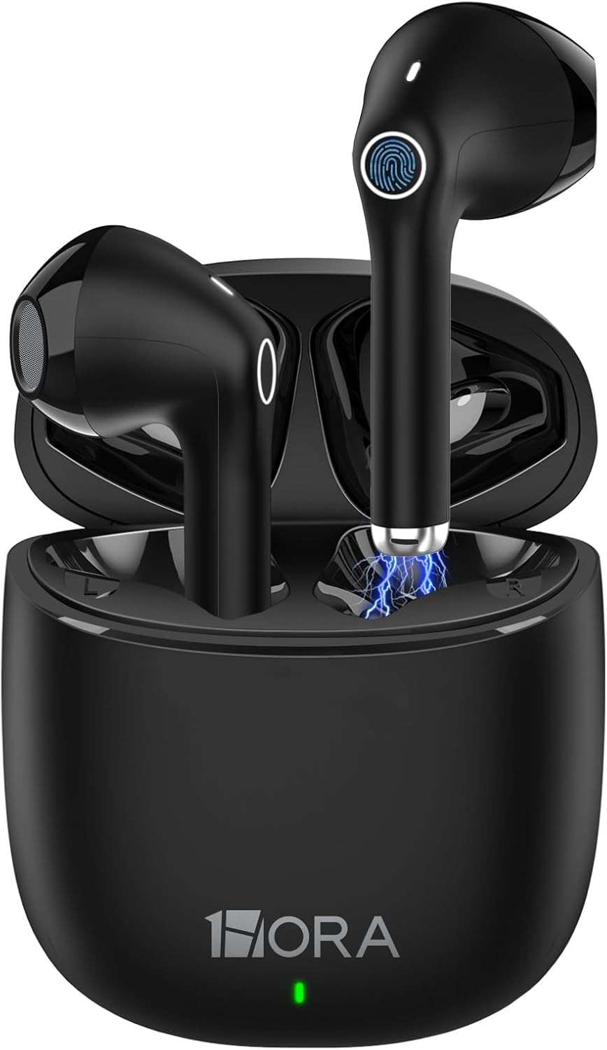 1 Hora Wireless Earbuds Bluetooth 5.3, Sports Headphones Deep Bass In-Ear Earphones, Premium Sound with Charging Case, Compatible with Iphone, Android Smartphone, Tablet, Laptop
