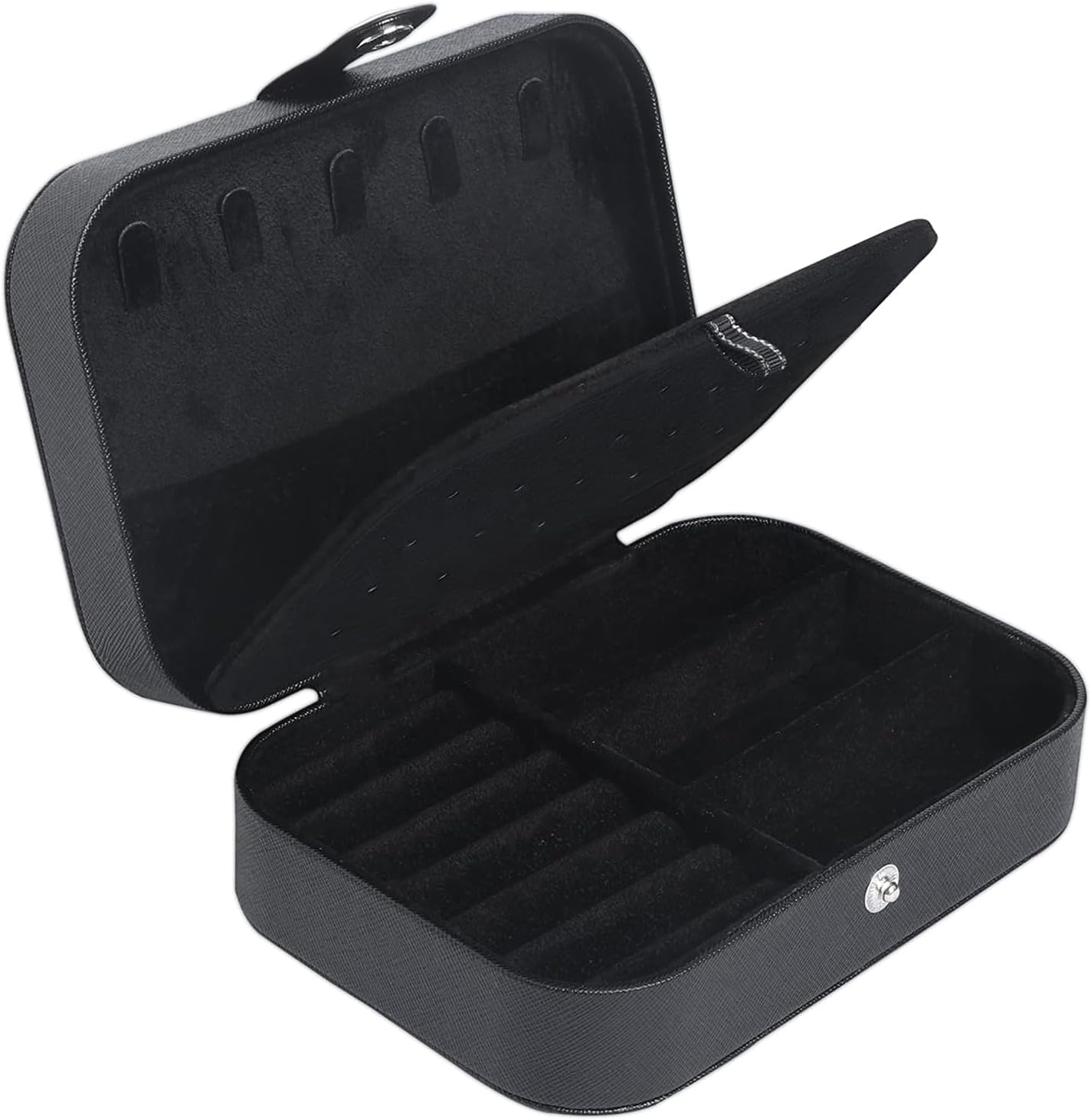 Travel Jewelry Box, Small Jewelry Organizer Boxes for Women Girls, 2 Layer Travel Jewlery Case, PU Leather Mini Portable Jewerly Storage Display Holder for Earrings, Ring, Necklaces, Bracelets - Black