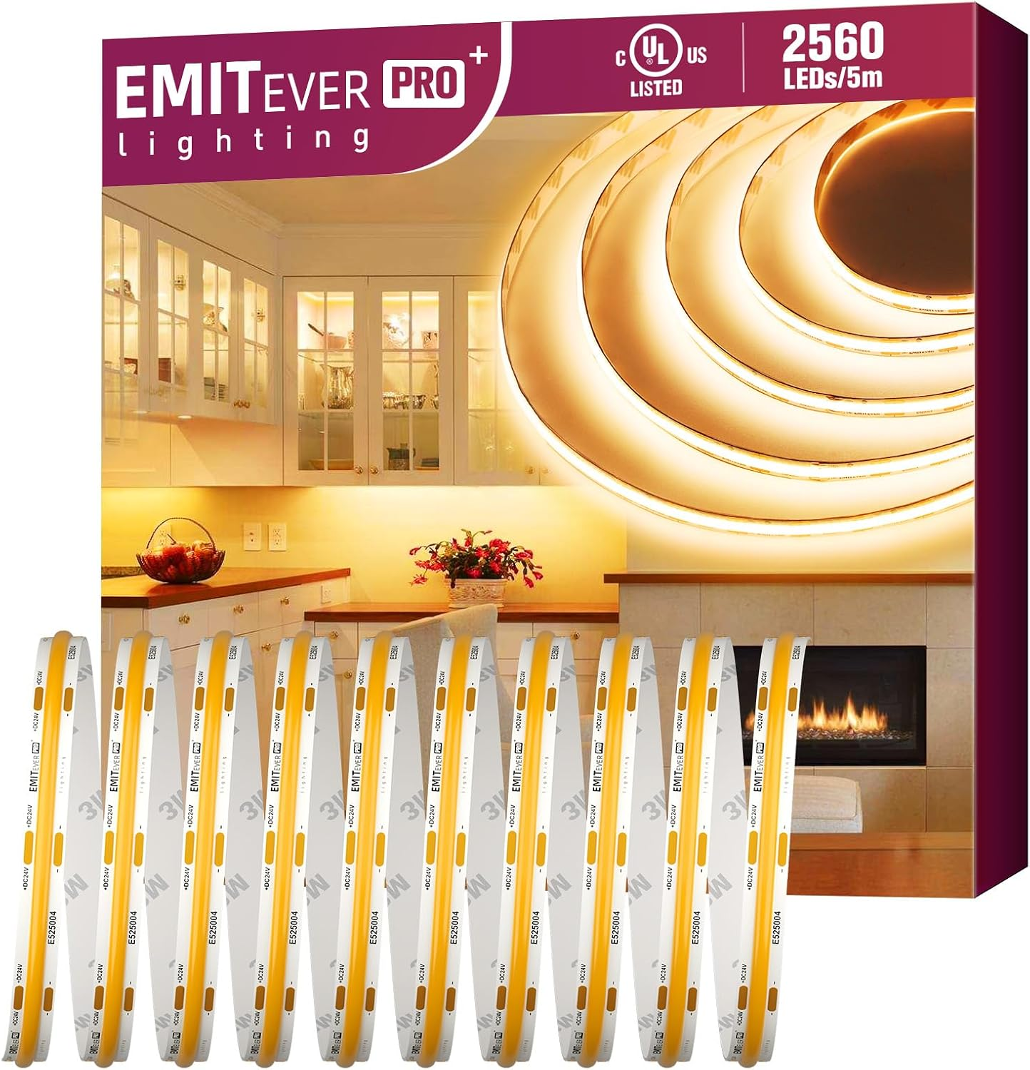 COB LED Strip Lights 2700K 24V, 16.4Ft/5M, 2560Leds, UL Listed | Warm White Tape Light Premium High Density,For Bedroom, Kitchen,Cabinets,360+Lumens/Ft,Ra 90+ (Power Supply Sold Separately)
