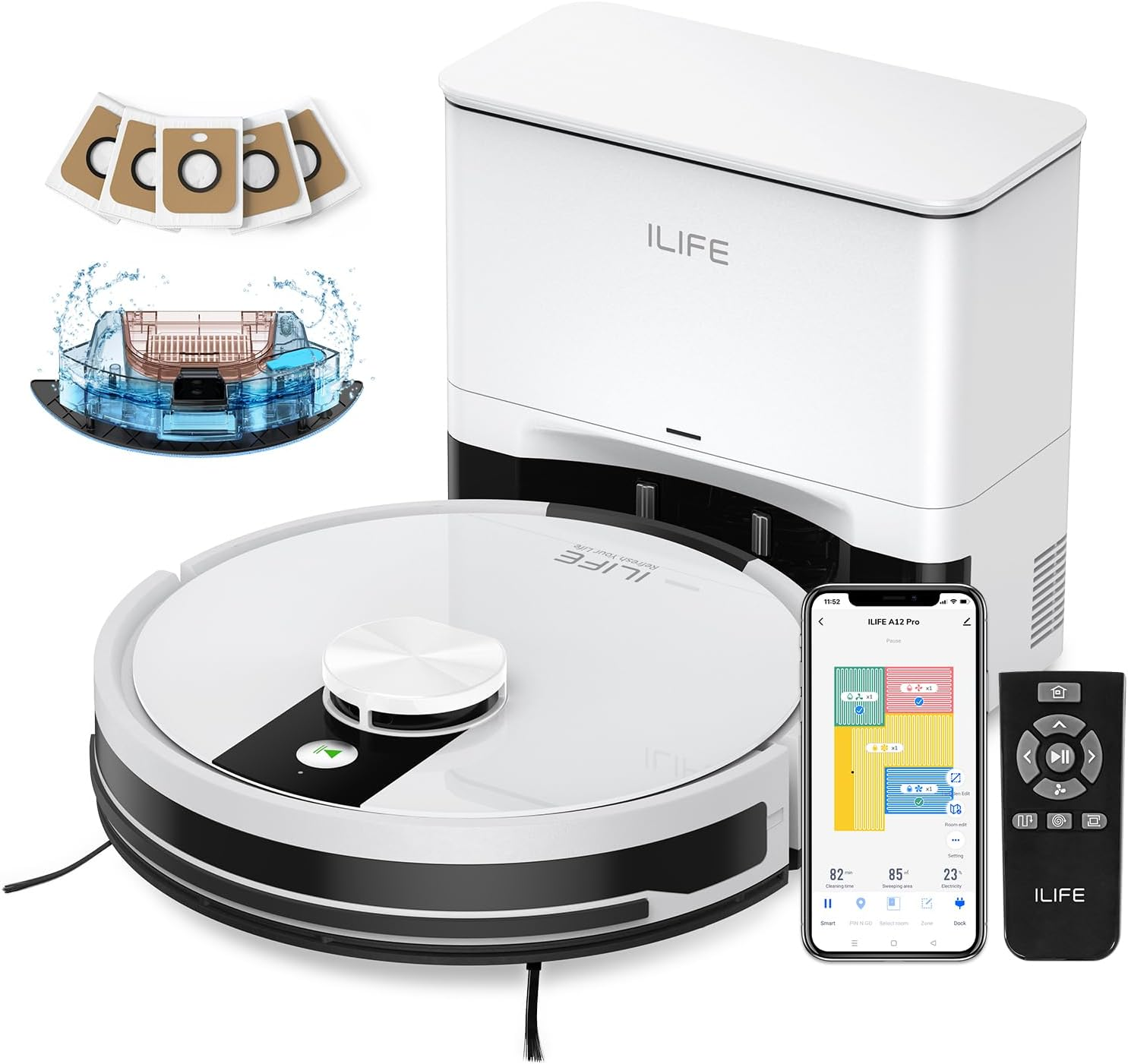 A12 Pro Robot Vacuum and Mop Combo, Self Emptying Station for 60 Days, Lidar Navigation, Home Mapping, No-Go Zones, 2.4G Wifi/App/Alexa/Remote Control, for Hard Floors, 110V