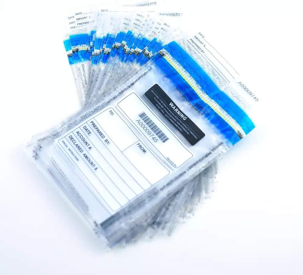 6X9 Inch Deposit Bags Cash Handling Bank Deposit Bags Tamper Evident Cash Register Bags with Barcodes, Tear-Off Receipt 400 Pack