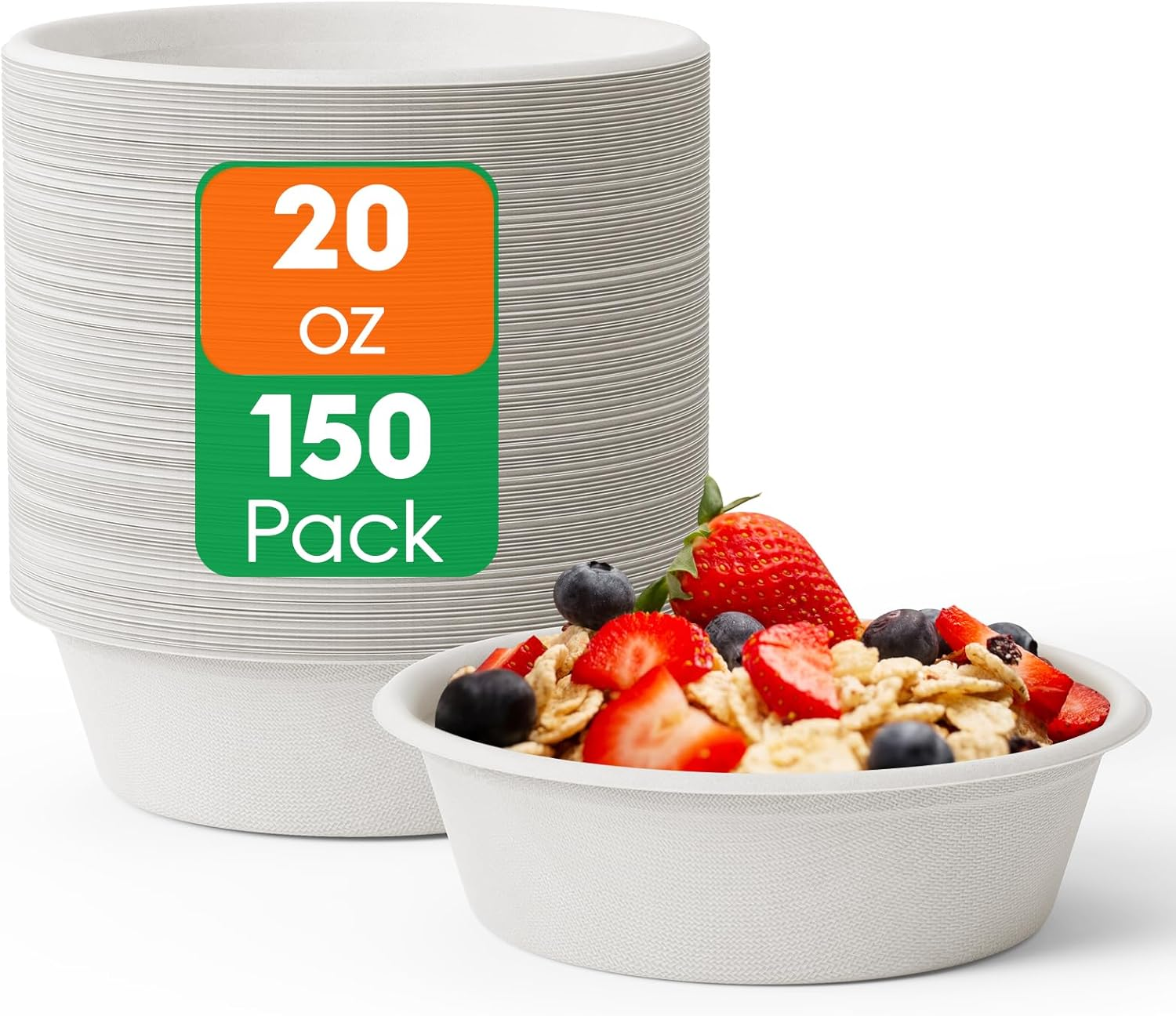 20 OZ 150 Count Paper Bowls Disposable Compostable Large Soup Bowl Heavy Duty