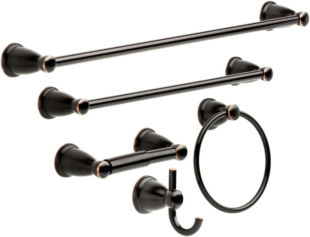 Franklin Brass 5-Piece Oil Rubbed Bronze Bathroom Set (2) Towel Racks, Ring, Toilet Paper Holder, Hook | Kinla Bath Accessories