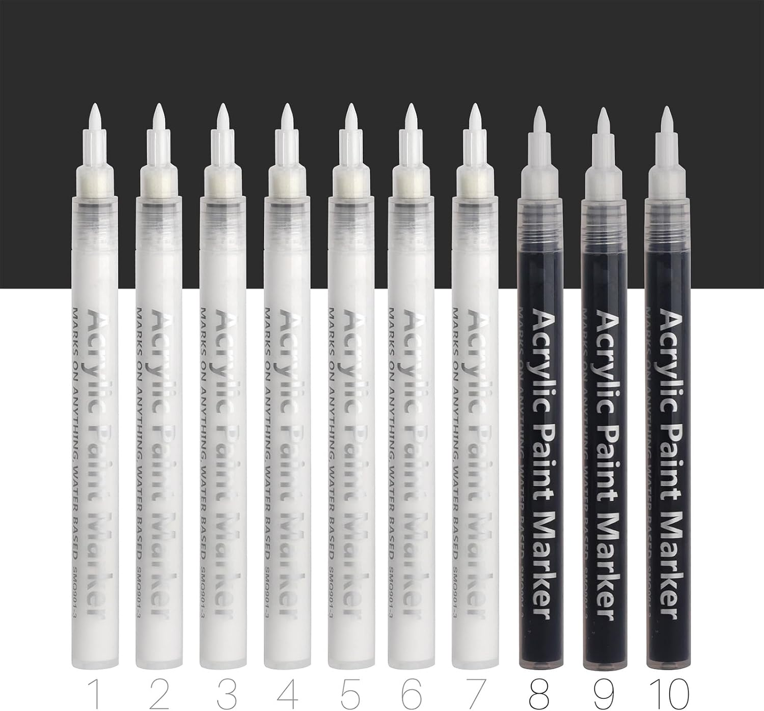 VIANZE White Paint Pens, Acrylic Marker, Black Acrylic Paint Pens,0.7Mm Extra Fine Tip, Waterproof for Rock Glass,Wood,Ceramic,Fabric,Metal,Canvas,Drawing (3Pcs Black+7Pcs White)