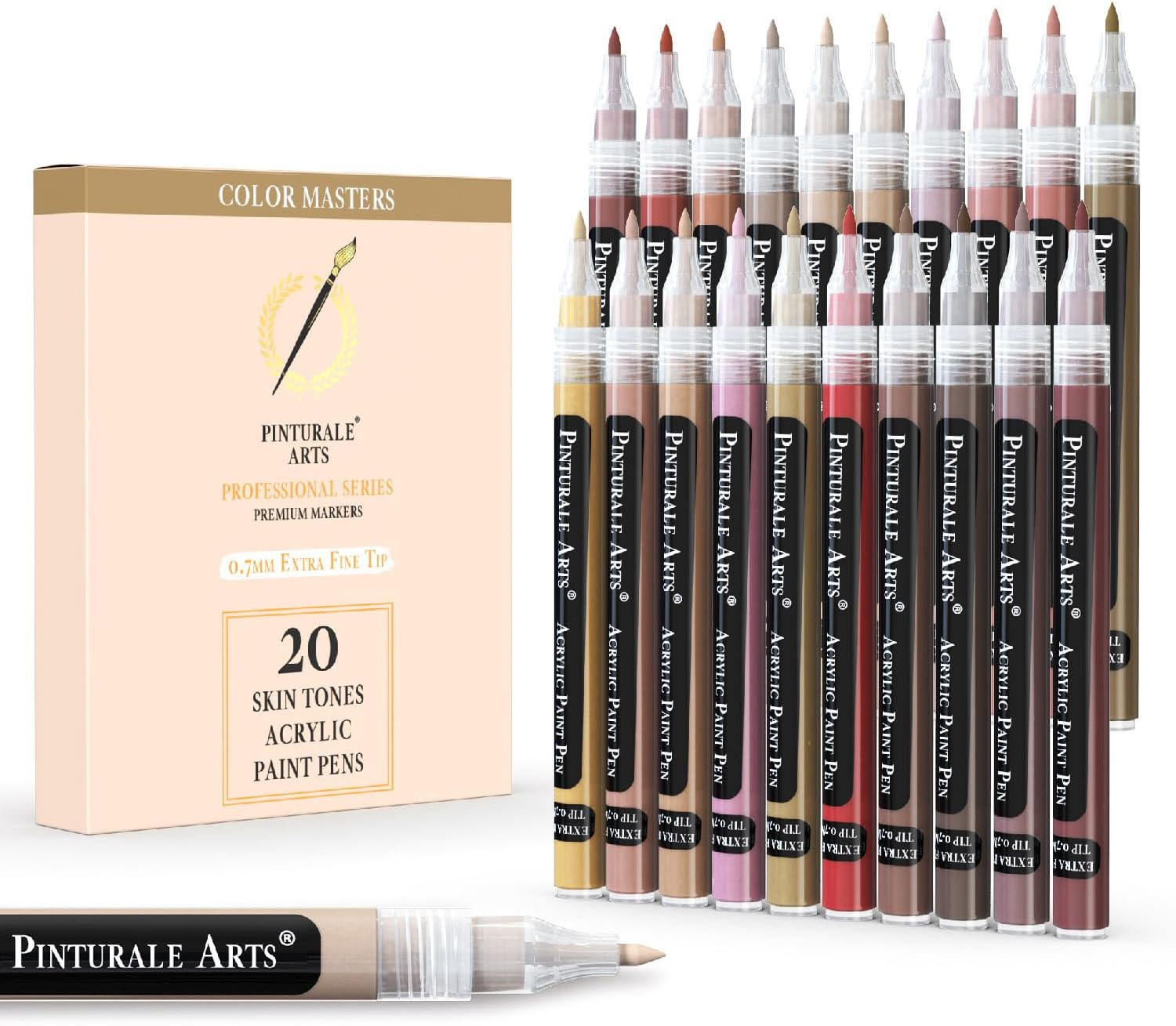 ® Acrylic Paint Markers Skin Tone | Set 20 Skin Tone Paint Markers Fine Tip 0,7Mm for Coloring, Ceramics, Rock Painting, Glass, Wood, Canvas, Metal