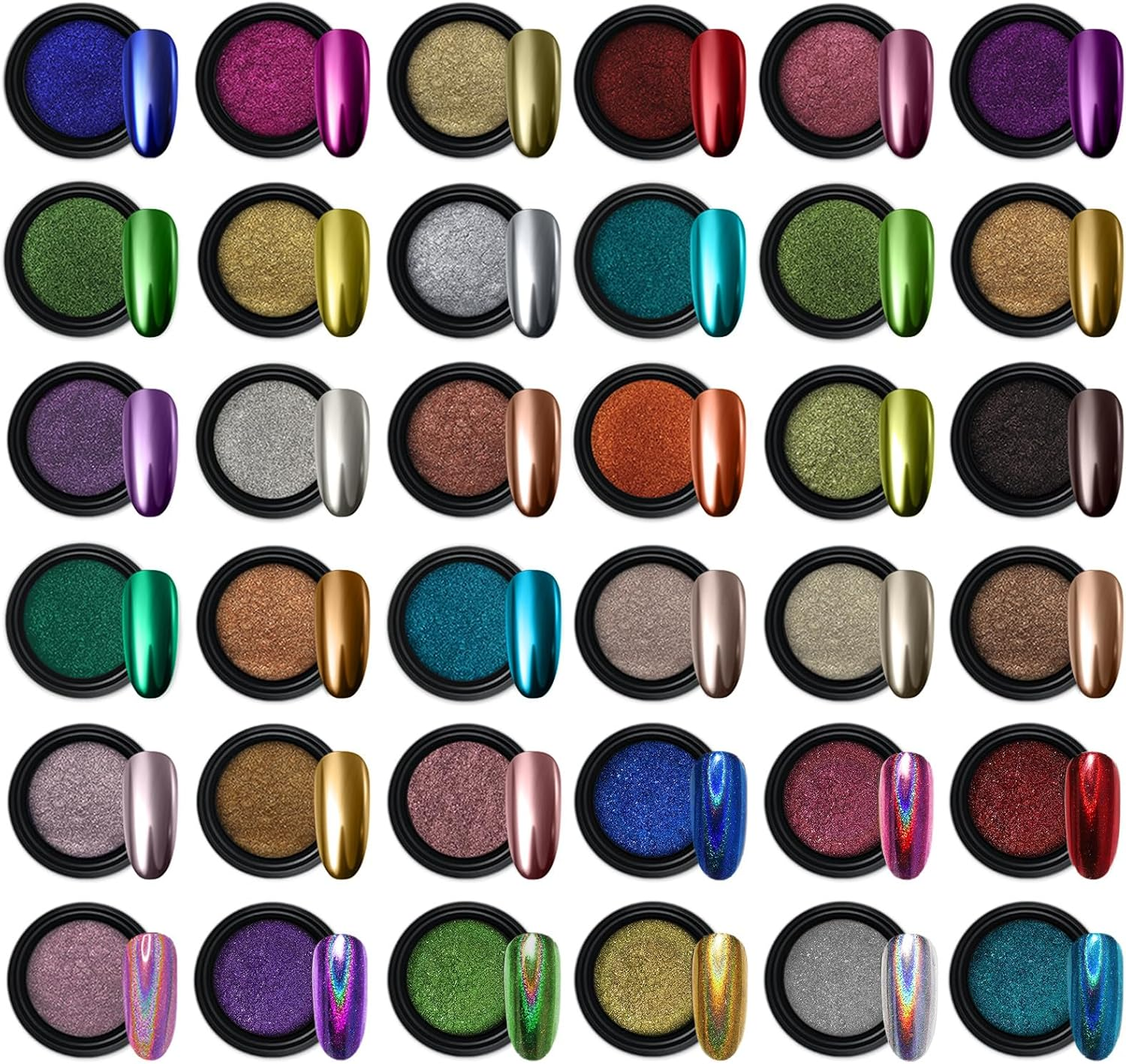 36 Jars Chrome Nail Powder Nail Art Fimo Decoration Metallic Mirror Effect Holographic Aurora Chameleon Pigment Powder 1G/Jar Pearl for Resin Craft & Nail Art