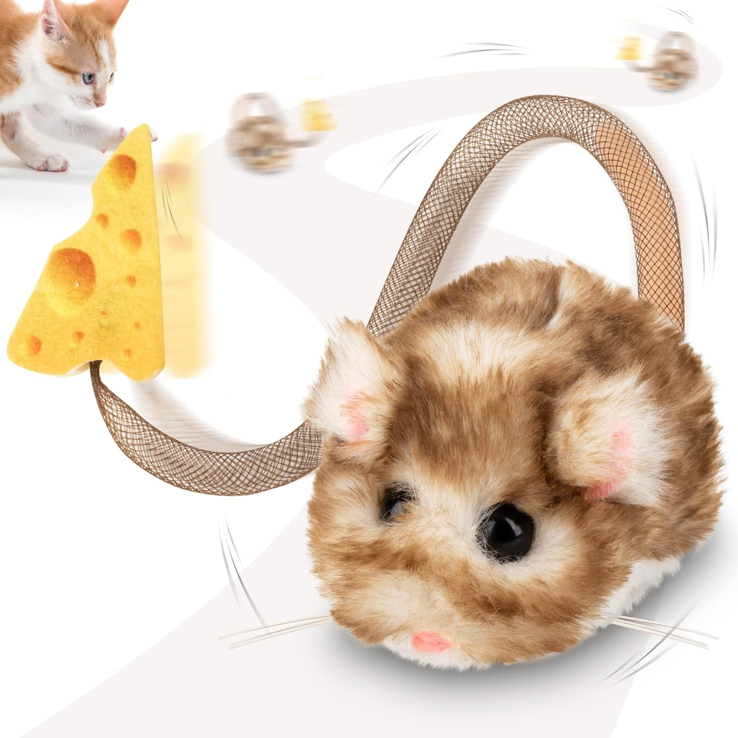 Interactive Cat Toy,360° Rolling & Spin Migimouse with Wiggling Tail for Indoor Cats,Smart Motion Sensor, Realistic Squeak, Rechargeable Plush Kitten Toy