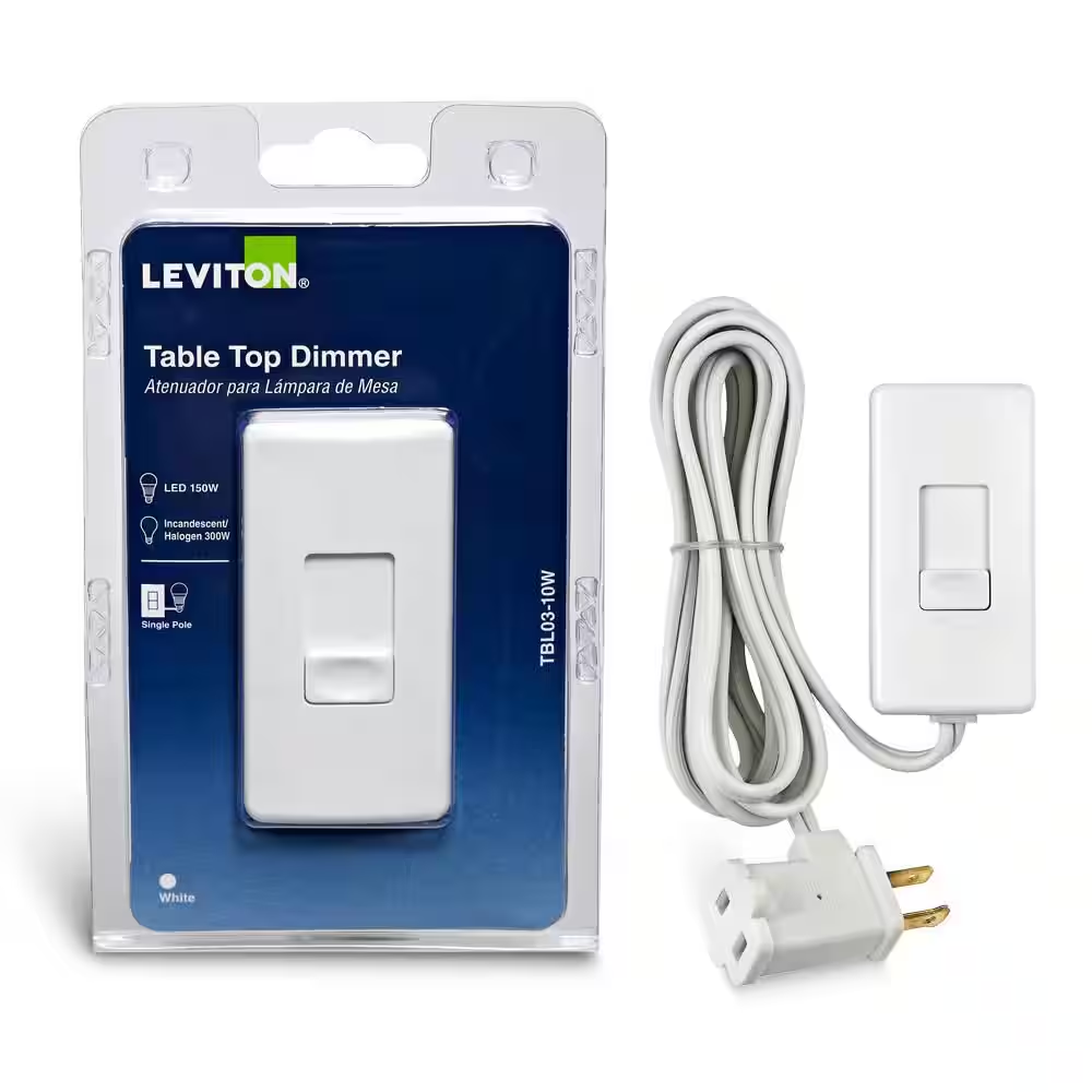 Leviton Tabletop Plug-In Lamp Dimmer TBL03-10W for LED Halogen Incandescent