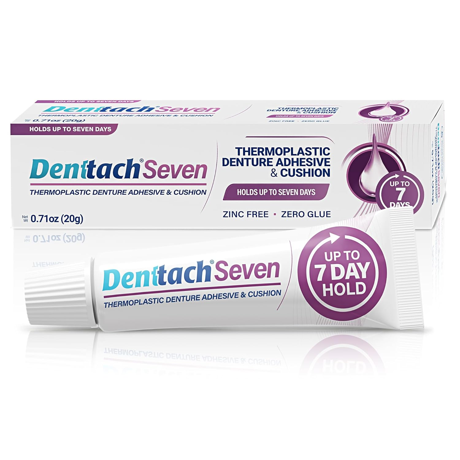 Denttach Seven Denture Adhesive, Thermoplastic Denture Adhesive up to 7 Days, Extra Strong Waterproof, Secure Denture Grip & Cushion, Refit, Reliner for Upper & Lower Dentures, Comfortable, Zinc Free