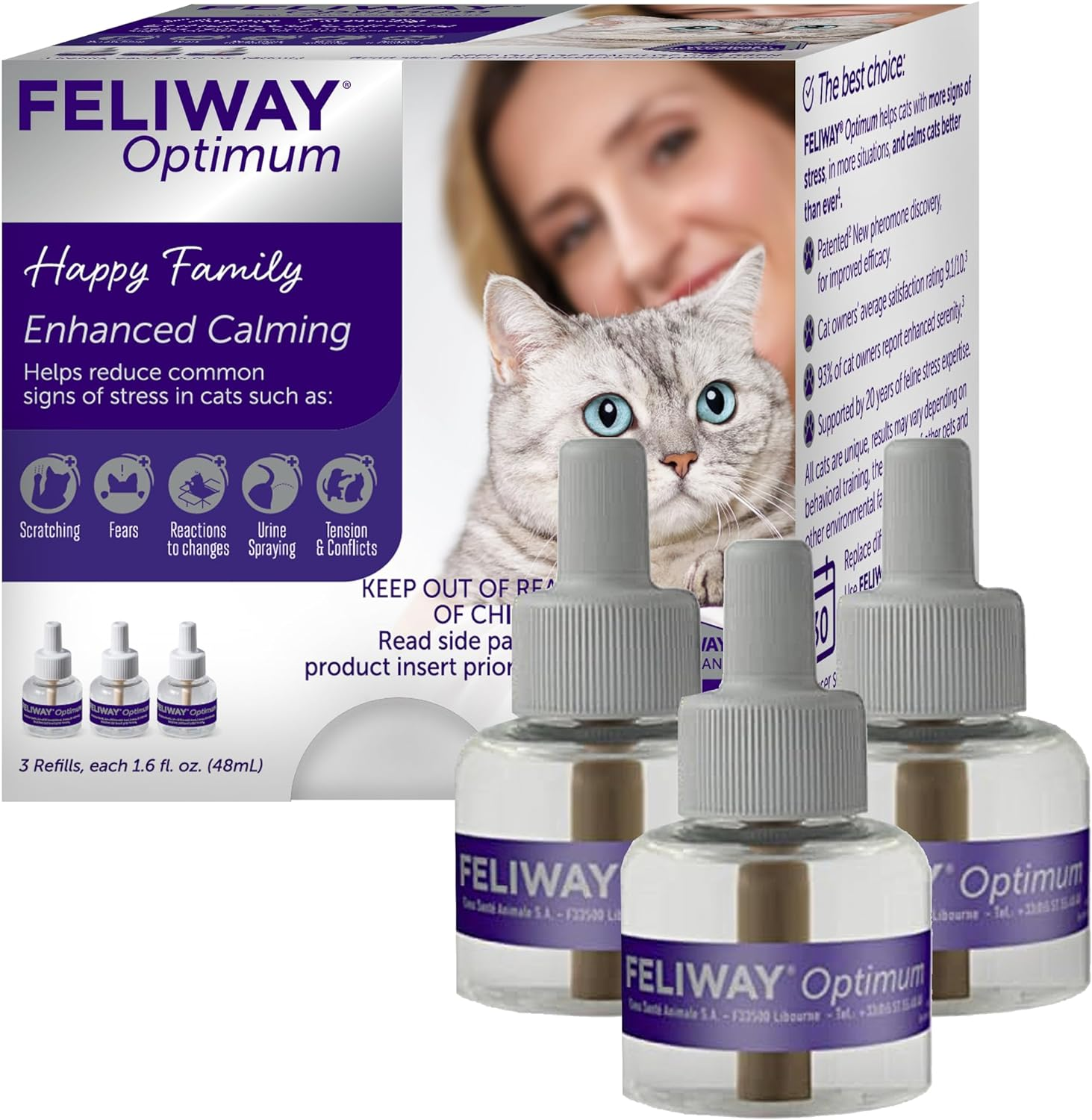 FELIWAY Optimum, Enhanced Calming Pheromone 30-Day Refill – 3 Pack