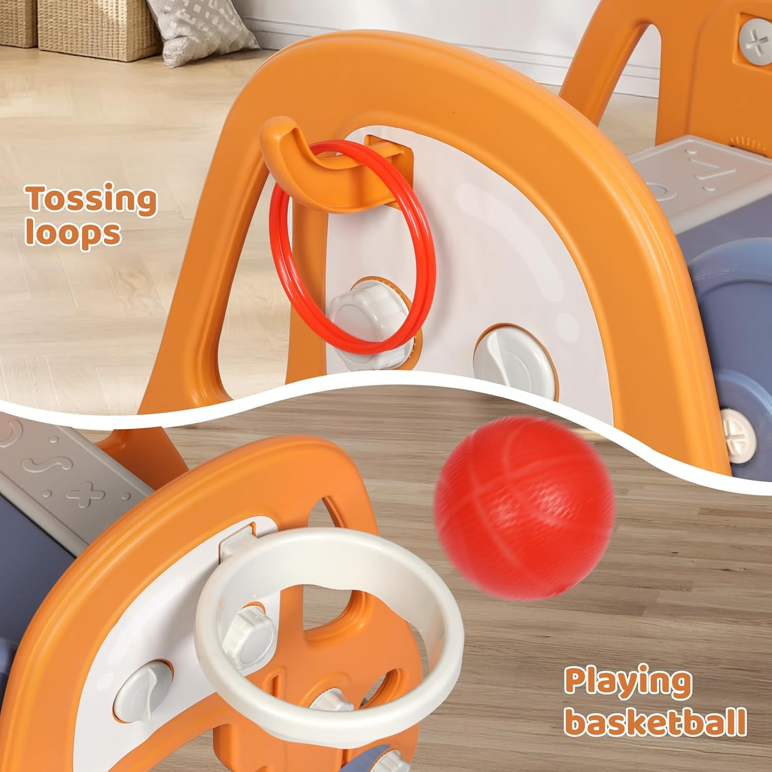 Bopeep 3 in 1 Kid Slide Set, with Climber Steps Basketball Hoop Indoor Outdoo... - Picture 3 of 14