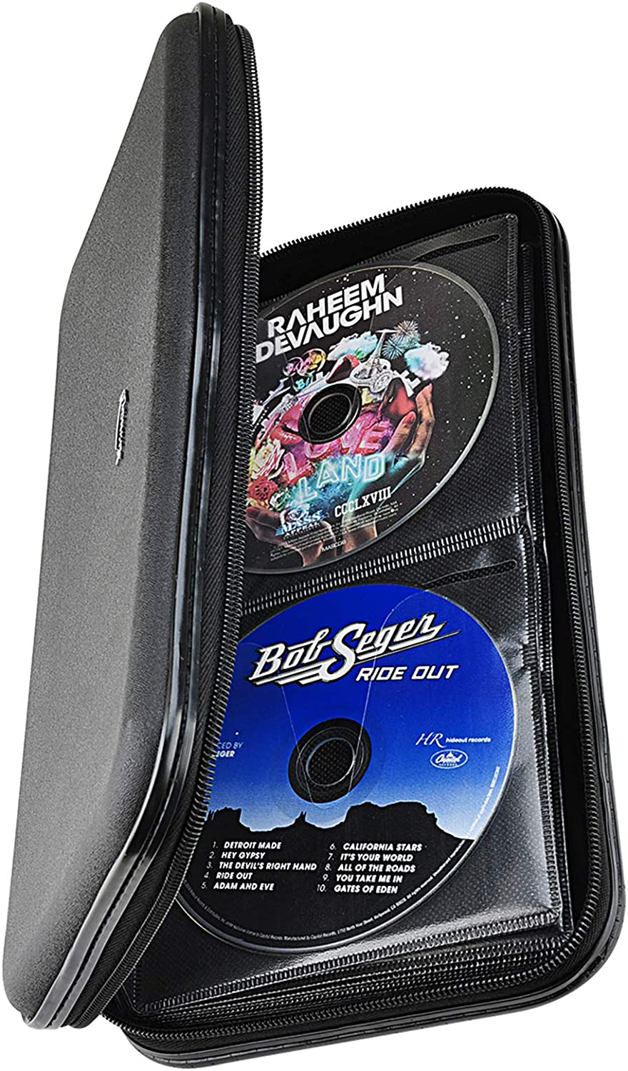 CD DVD Case, 72 Capacity Heavy Duty Wallet, DVD Case Holder for Car, Hard Shell Sturdy Case, CD Disk Holder, Disc Binder, Booklet, Protective Blu-Ray Wallet (72 Capacity,Black)