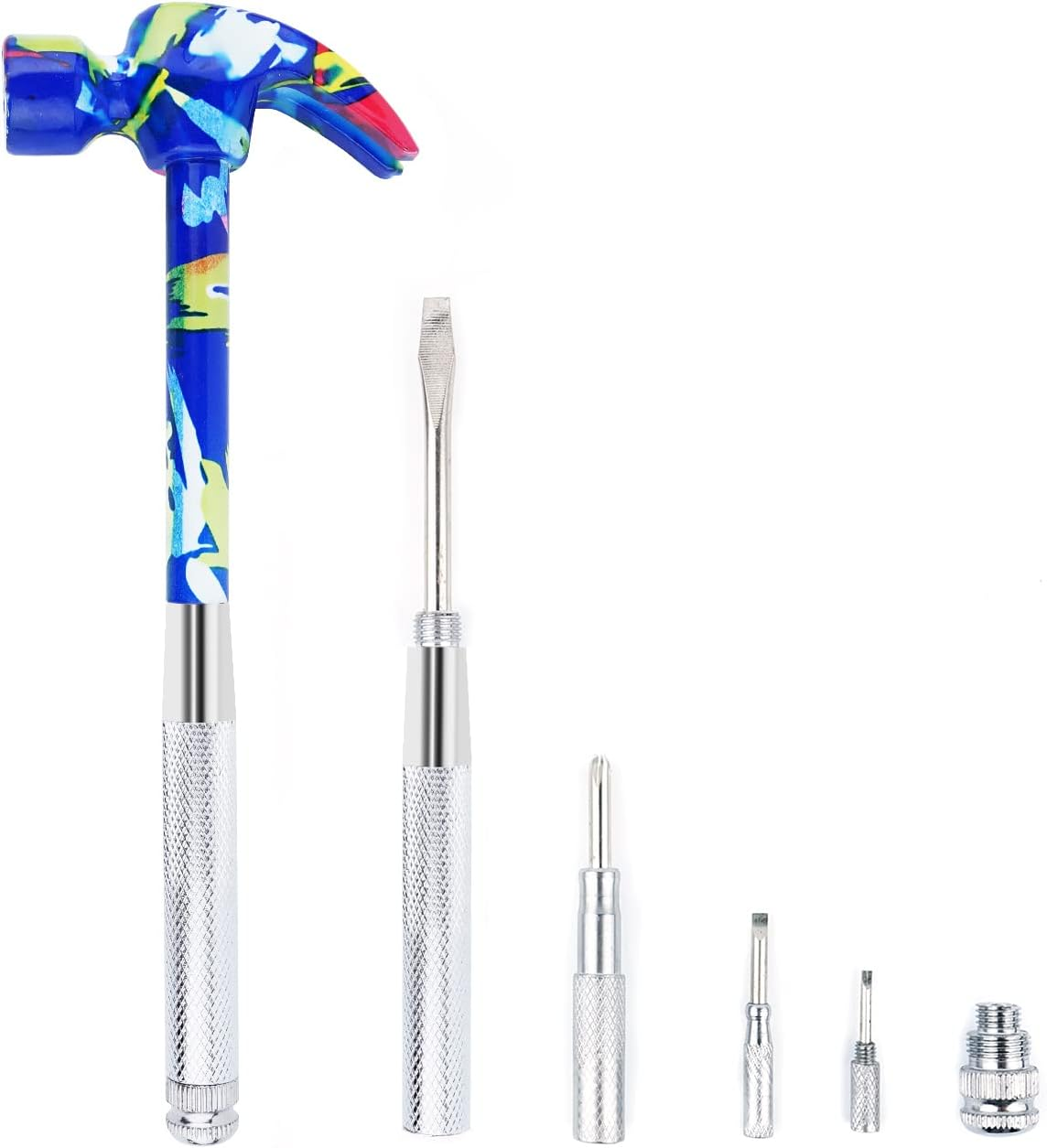 6 in 1 Hammer & Screwdriver Tool Multitool Set Claw Hammer with Anti-Slip Grip Handle Slotted/Flat Head Phillips Screwdriver Nail Puller Best Gift for Family Friends Colleagues (Blue)