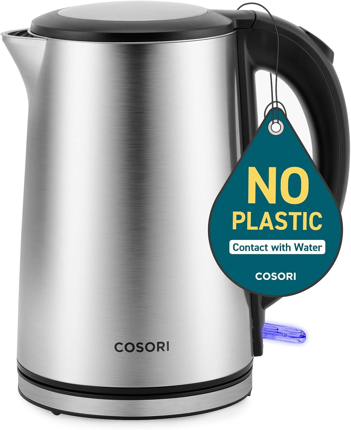 Stainless Steel Electric Kettle, Plastic-Free Interior, 1.5L, Silver
