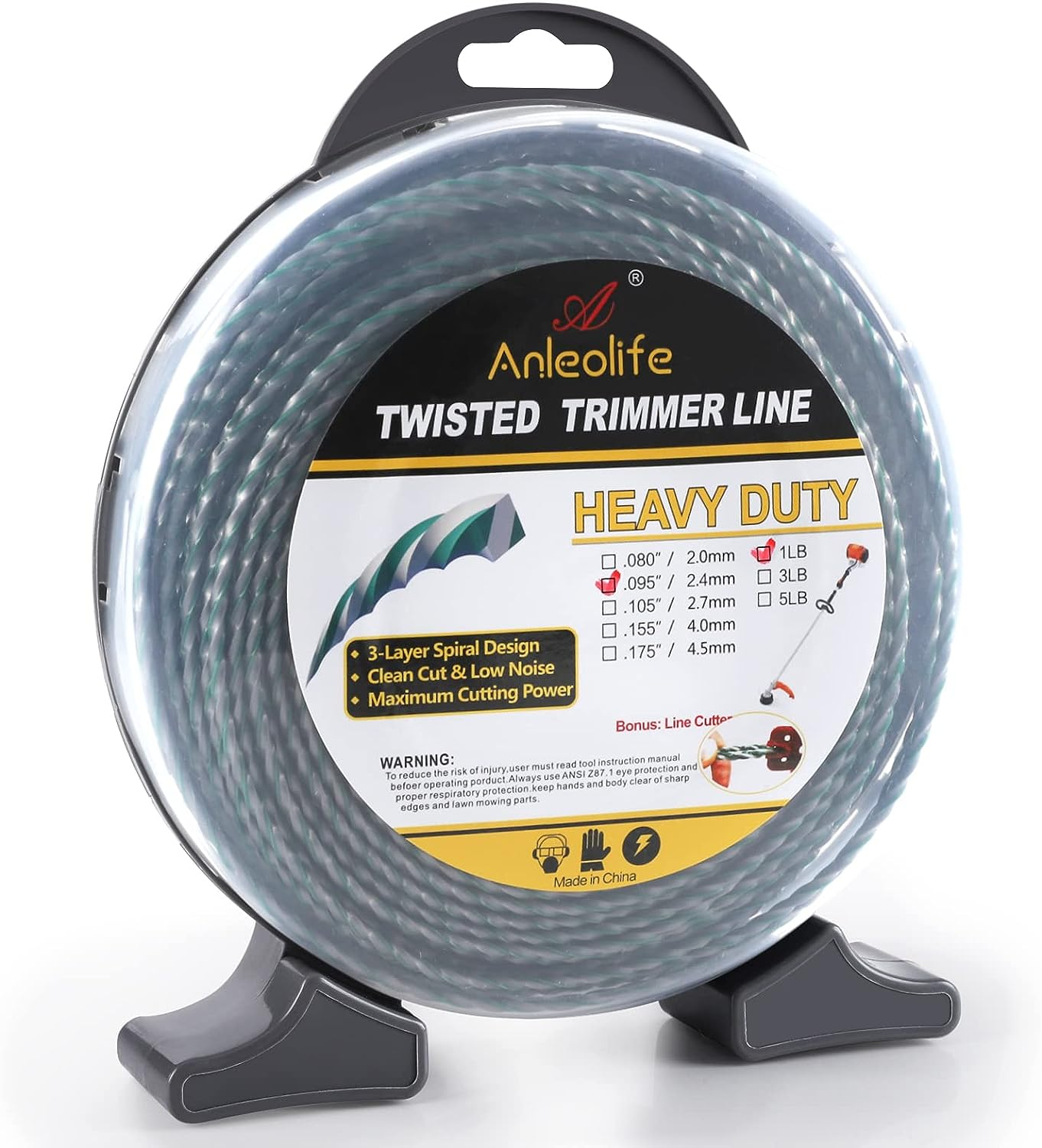 1-Pound Heavy Duty Twisted .095-inch-by-393-ft Dual Core String Spiral Trimmer Line Donut,with Built-in Line Cutter