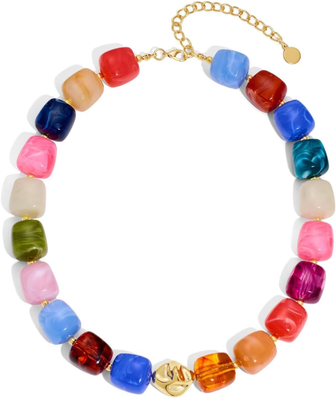 Colorful Chunky Necklaces for Women Multicolored Large Square Acrylic Beads Necklace Trendy Bold Statement Beaded Necklace Summer Vacation Choker Jewelry