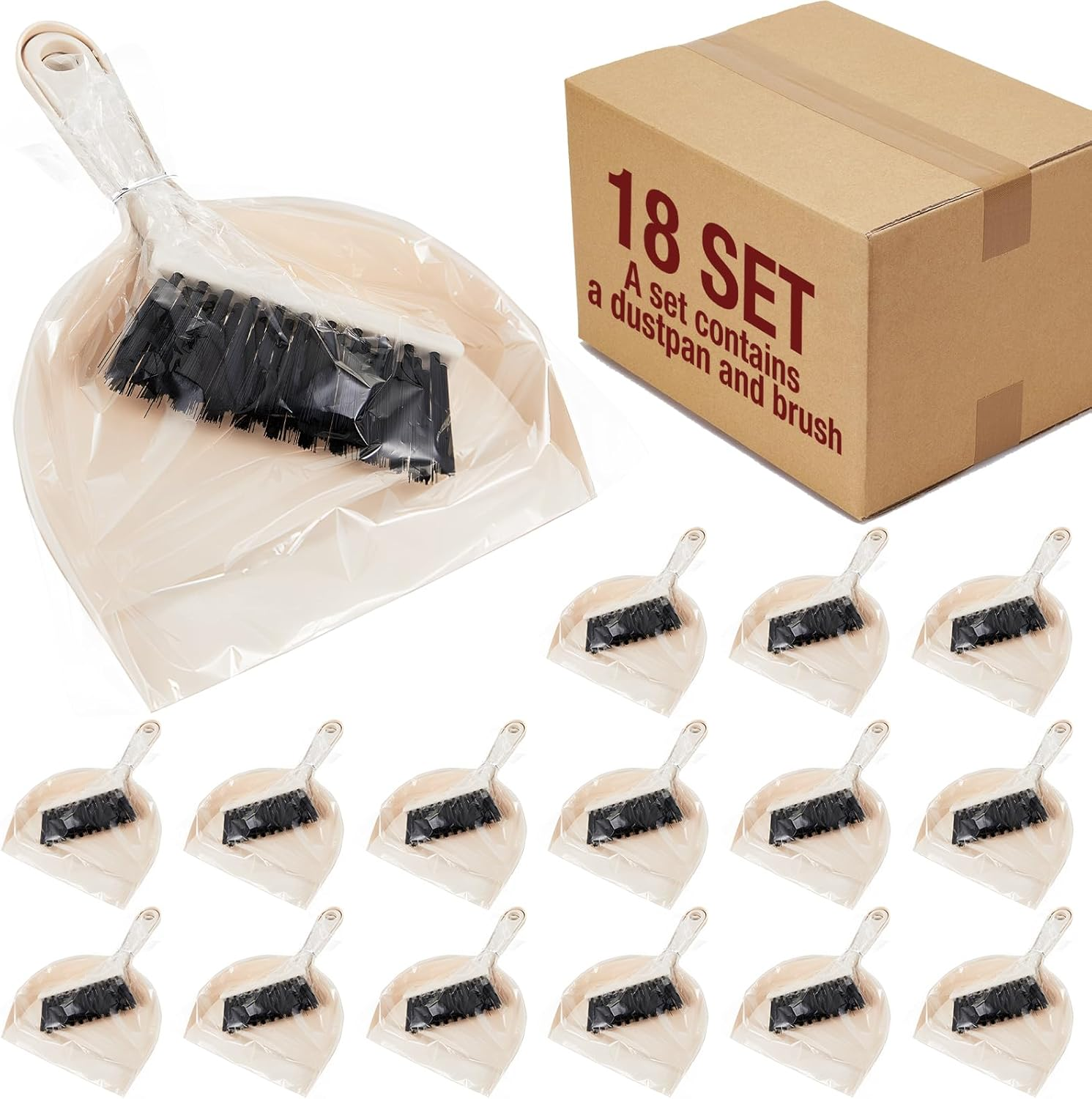 18 Pack Mini Dustpan and Brush Set Beige Plastic Dust Pans with Brush Small Broom and Dustpan Set Mini Broom Dust Pan for Home Office Kitchen Table Desktop Floor Cleaning Supplies