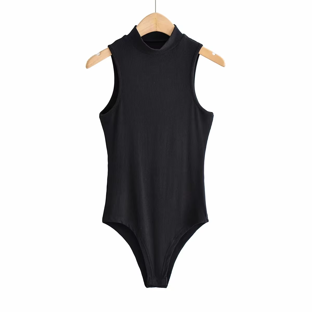 Pit Cotton Sleeveless Half High Neck Bodysuit Summer Formal One-Piece T-Shirt with Leggings Skinny Fit and Solid Color