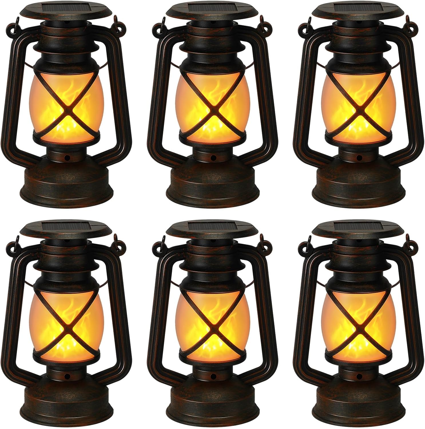 6 Pcs Solar Lanterns Outdoor Waterproof Flickering Flame Hanging Lights Small Solar Lamps 5'' X 3.5'' for Garden Decor Yard Patio Porch Camping(Retro)