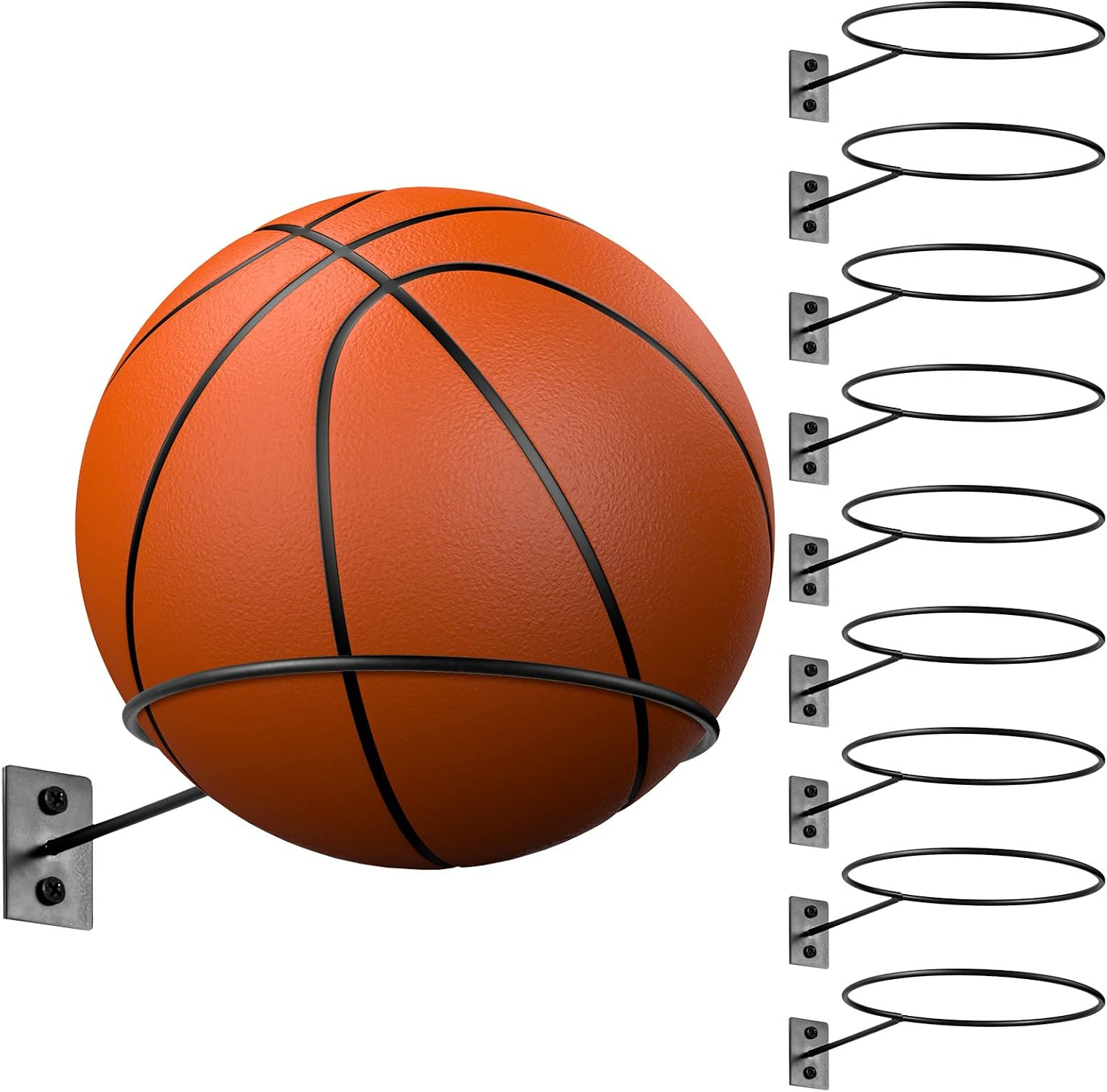 10 Pack Metal Ball Storage Holder Wall Mount Rack for Basketball Football Volleyball