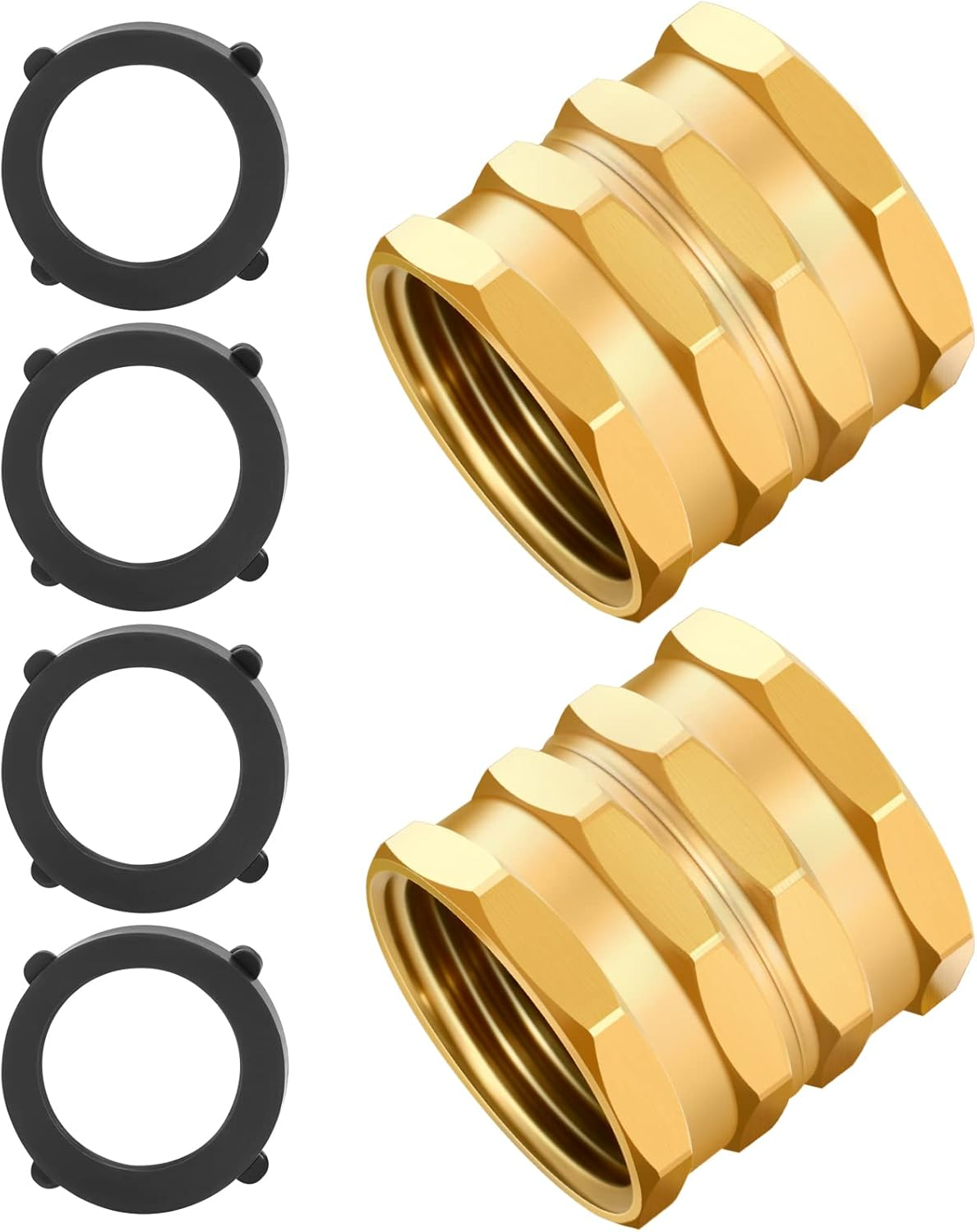2 Pack Garden Hose Adapter Brass Hose to Hose Swivel, 3/4-Inch Hose Connector with 4 Extra Washers(Female to Female Hose Adapter)