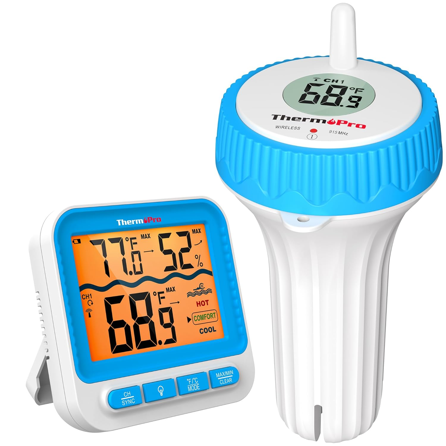 Thermopro Wireless Pool Thermometer Easy Read, Digital Pool Thermometer Floating for Swimming Pool, Upgraded IPX8 Waterproof Water Temperature Monitor for Hot Tub/Cold Plunge/Ice Bath/Aquarium/Pond