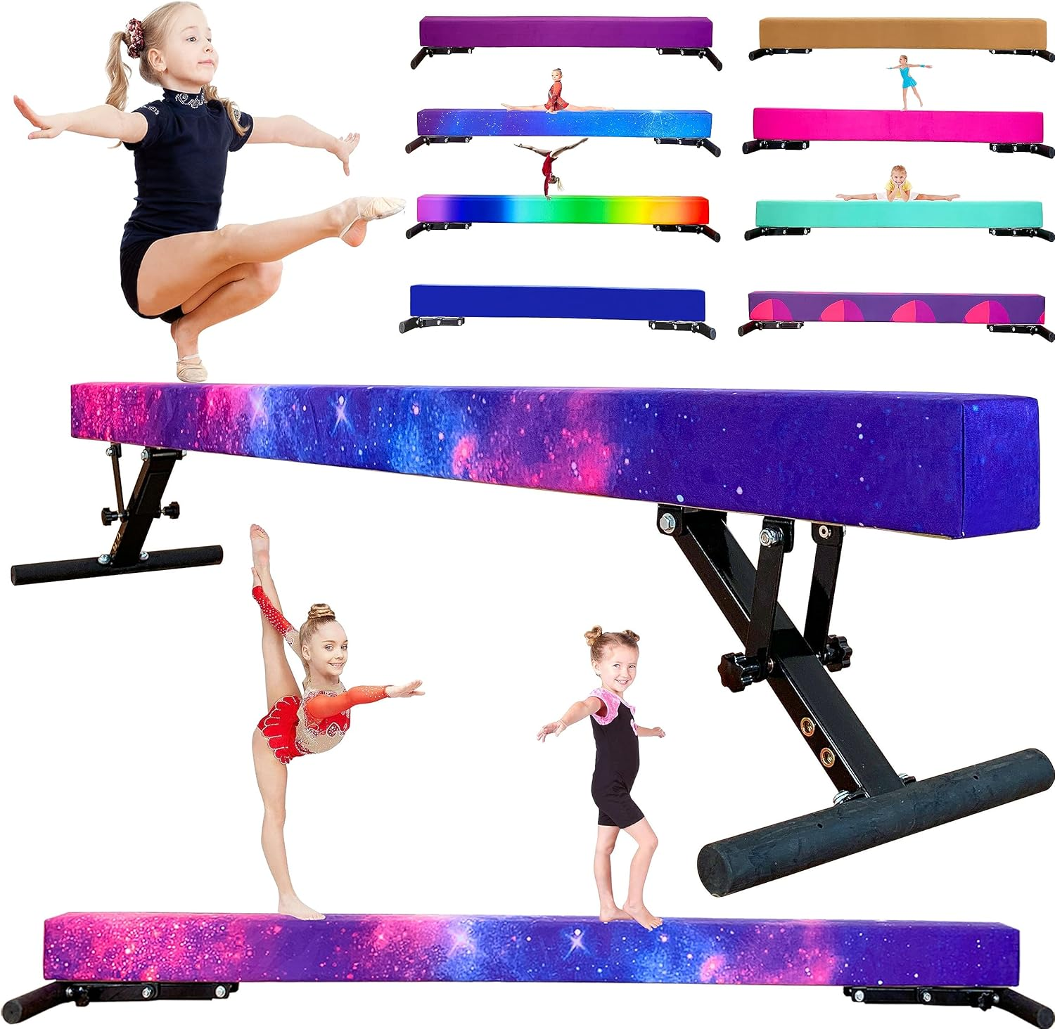 Adjustable Balance Beam 8 ft Gymnastic Beam Adjustable Height for Kids and Te...