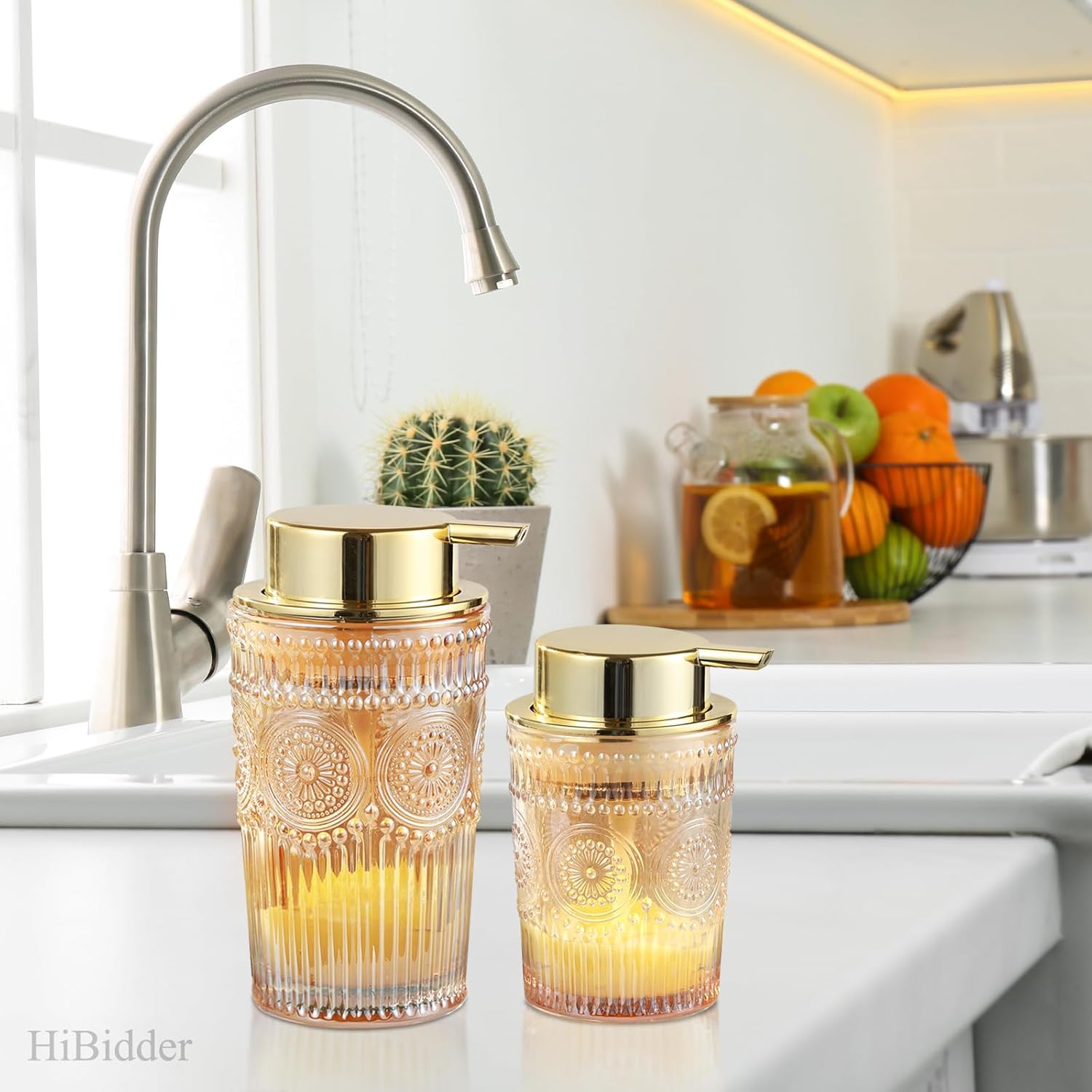 Glass Liquid Soap Dispenser with Gold Pump, Liquid Hand Soap Dispenser for Ba... - Picture 9 of 20