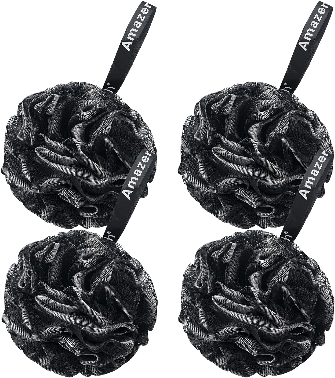 Loofah Sponge 75G/Piece, Loofah for Men Body Scrubber - Bath Sponge Loofa Set of 4 Black (Large)
