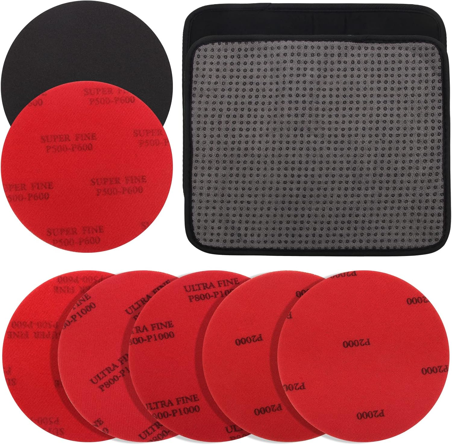 6+1 Pack Bowling Ball Sanding Pads with Bowling Towels, Bowling Ball Cleaning Pad 500/1000/2000 Bowling Ball Grit Pads