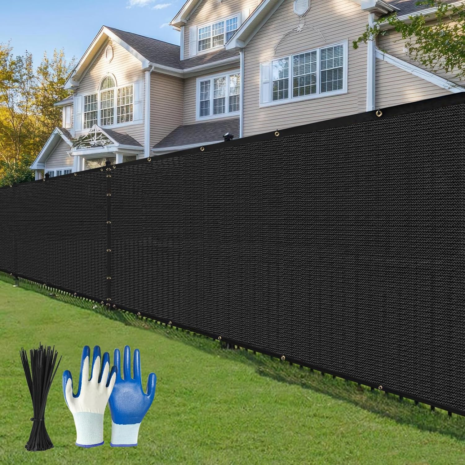 6' X 50' Black Fence Panel Privacy Screen, 220 GSM HDPE & Polyester, Modern Style, 95% Visibility Blockage, UV & Weather Resistant